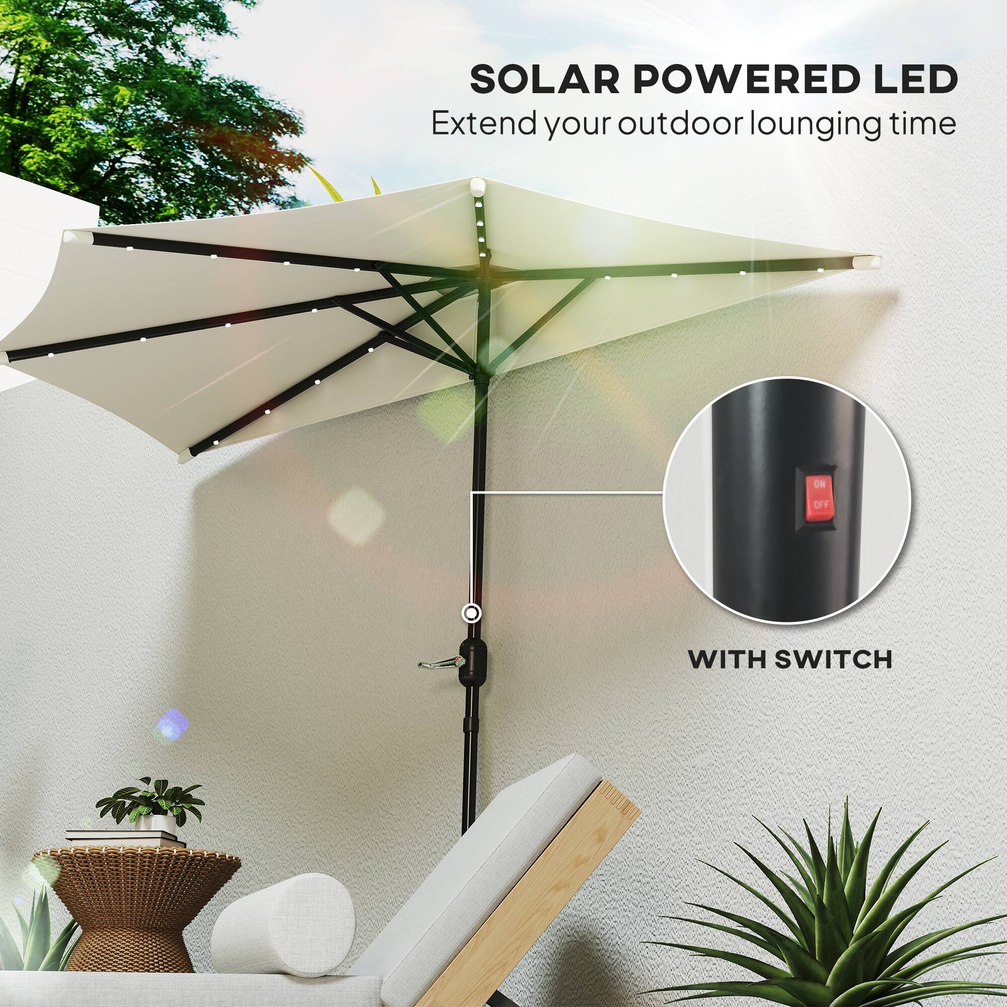 SOLAR POWERED LED
Extend your outdoor lounging time
WITH SWITCH