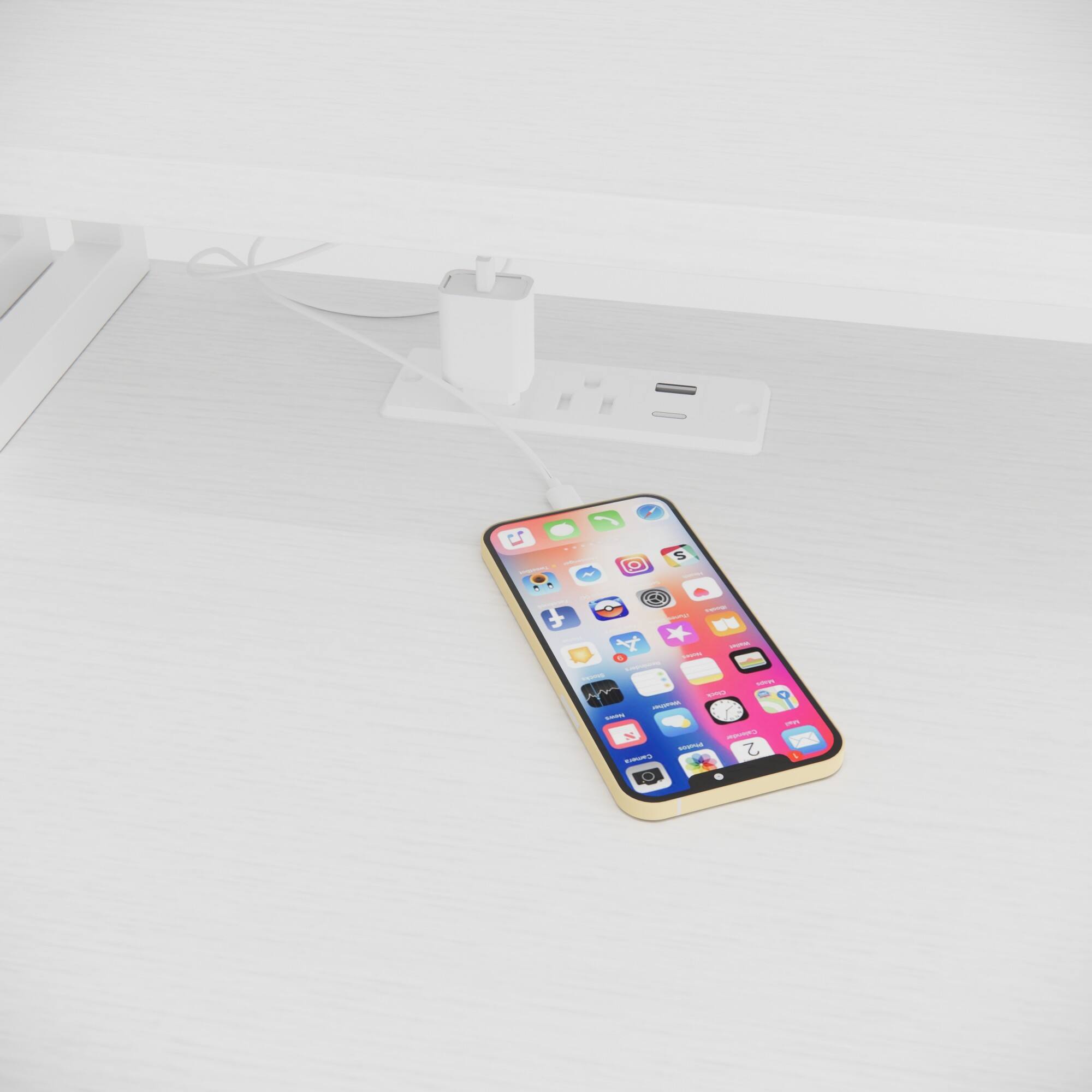 Alt View 9. Glintex - 47.3"office desk with power outlet,2 Monitor Stands,2 drawers,Side Pocket,Easy to Assemble,Frame stability Reversible - White.