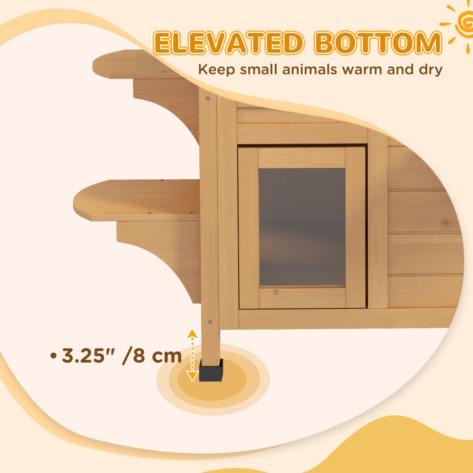 ELEVATED BOTTOM  
Keep small animals warm and dry  

3.25" / 8 cm