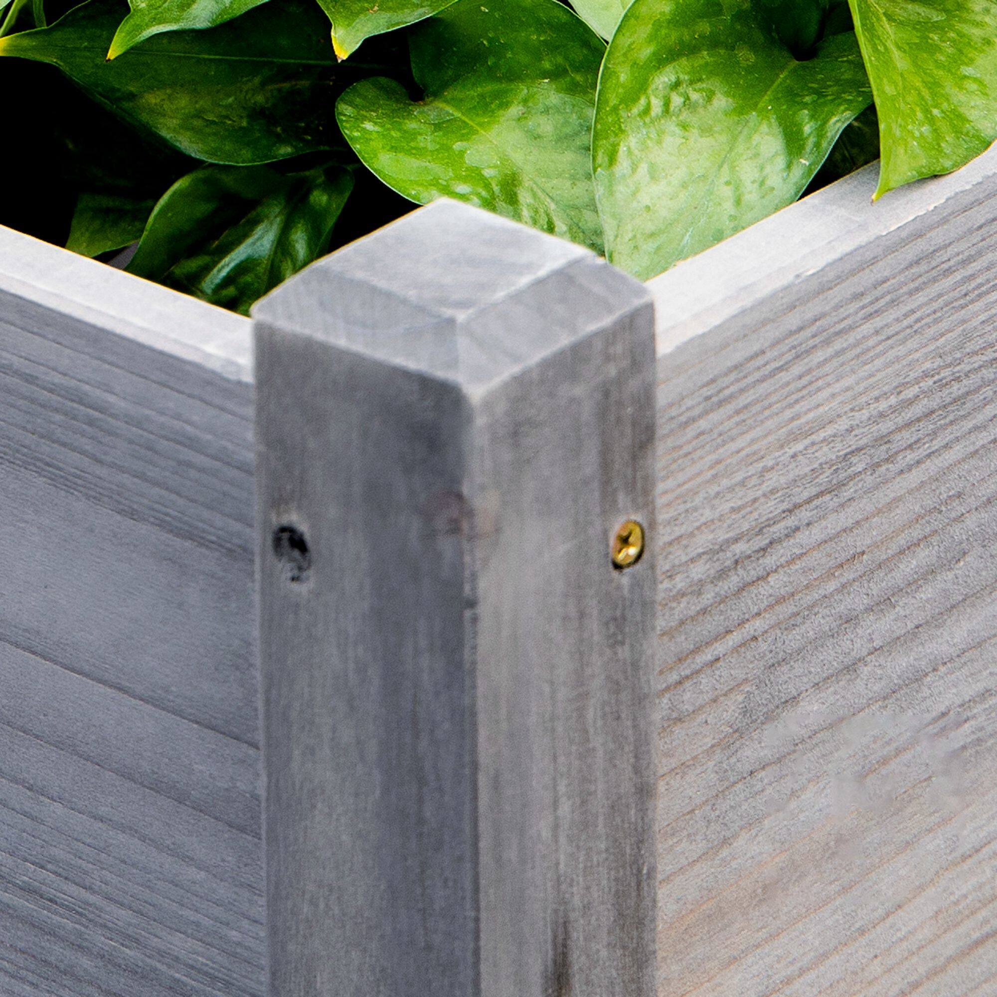 Alt View 7. Outsunny - Raised Garden Bed with 3 Planter Box, Elevated Wooden Plant Stand with Drainage Holes - Grey.
