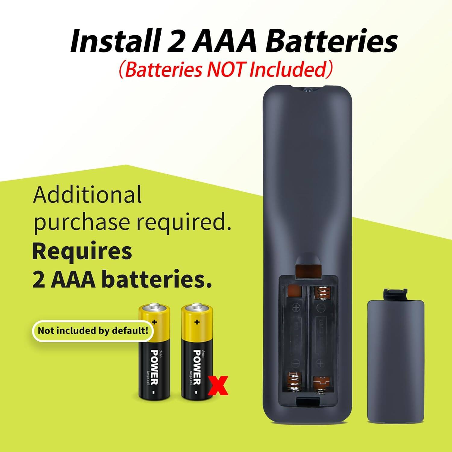 Install 2 AAA Batteries (Batteries NOT Included) Additional purchase required. Requires 2 AAA batteries. Not included by default!