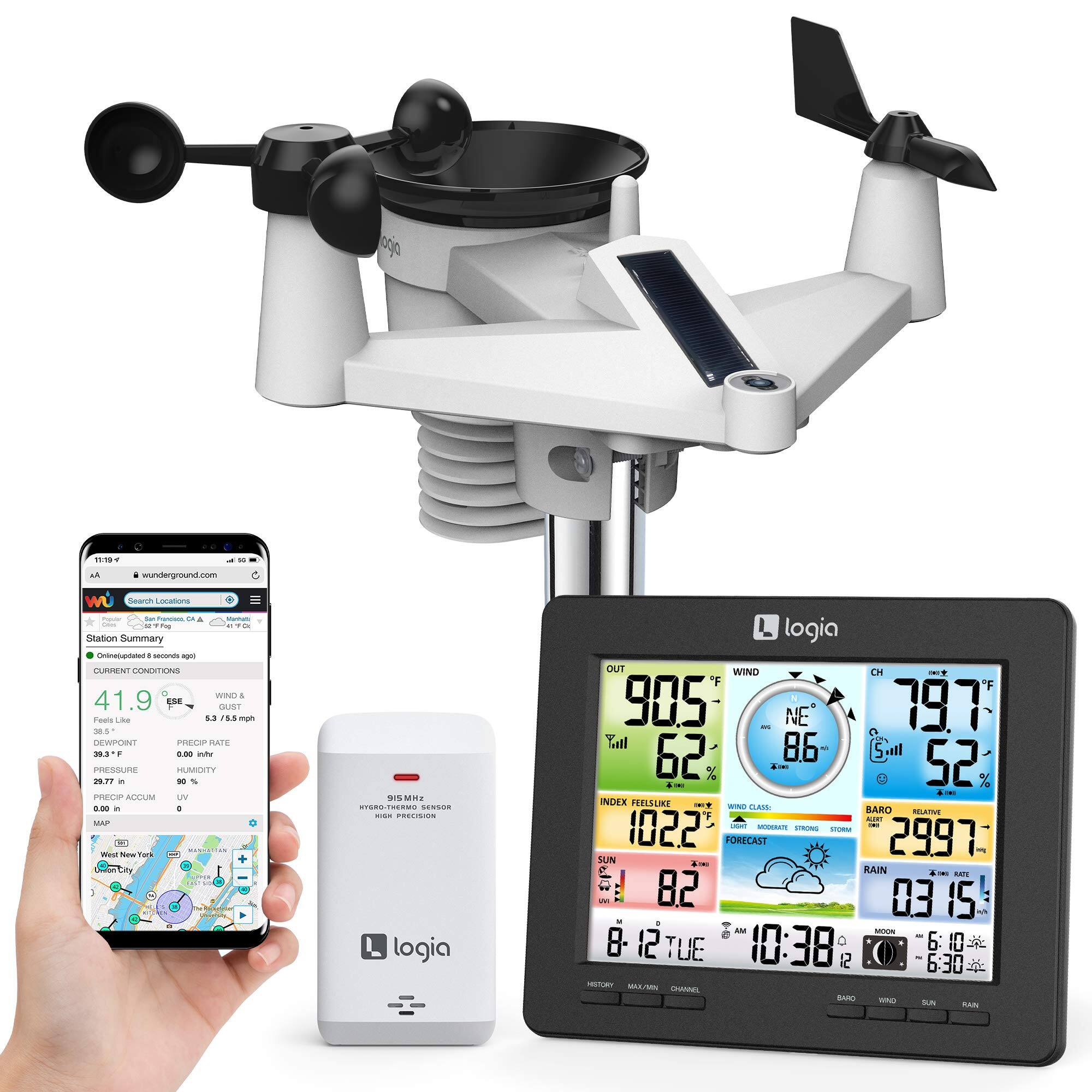 Logia - 7-in-1 Wi-Fi Weather Station with Solar, Indoor/Outdoor Weather Station w/Forecast Data & More - White and Black