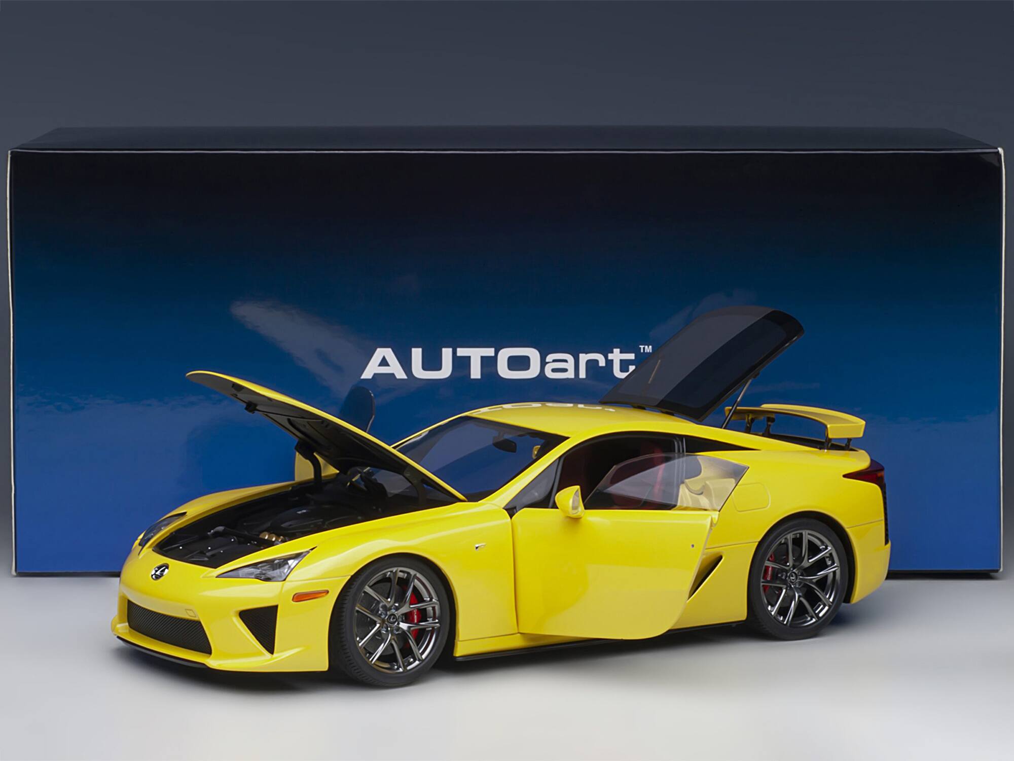 Alt View 5. Autoart - Lexus LFA Pearl Yellow with Red and Black Interior 1/18 Model Car by Autoart.
