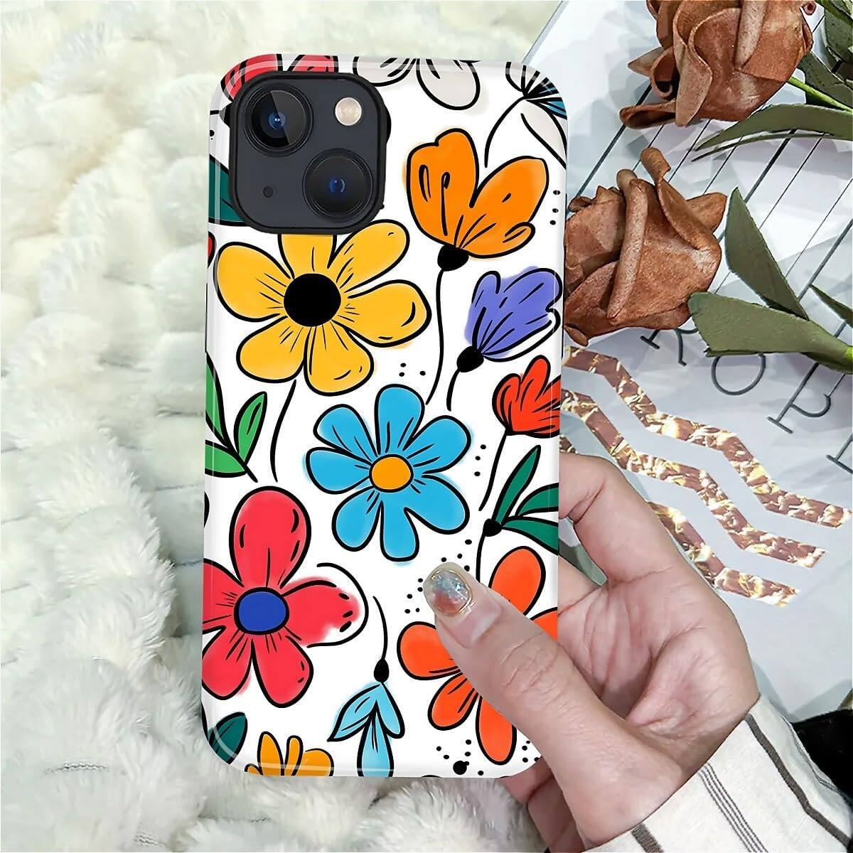 Alt View 6. BUBM - Smartphone Case for iPhone - 2-Layer Durable Smartphone Protection Case - Colorful Flowers - Colorful Flowers for iPhone 15 Plus.