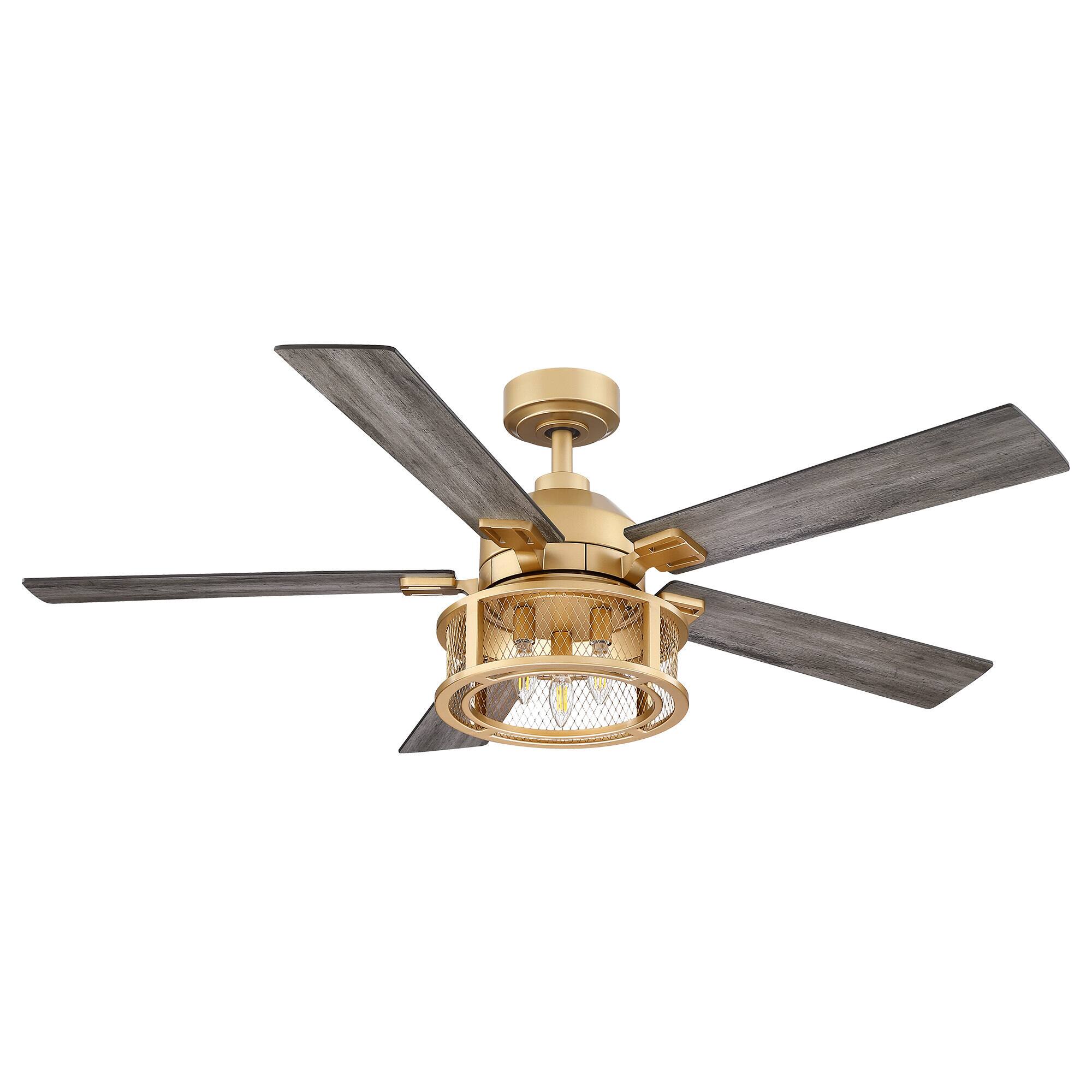 Alt View 5. Parrot Uncle - 52 in. Modern Mesh Metal Reversible Blades Gold Ceiling Fan with Light and Remote - Gold.
