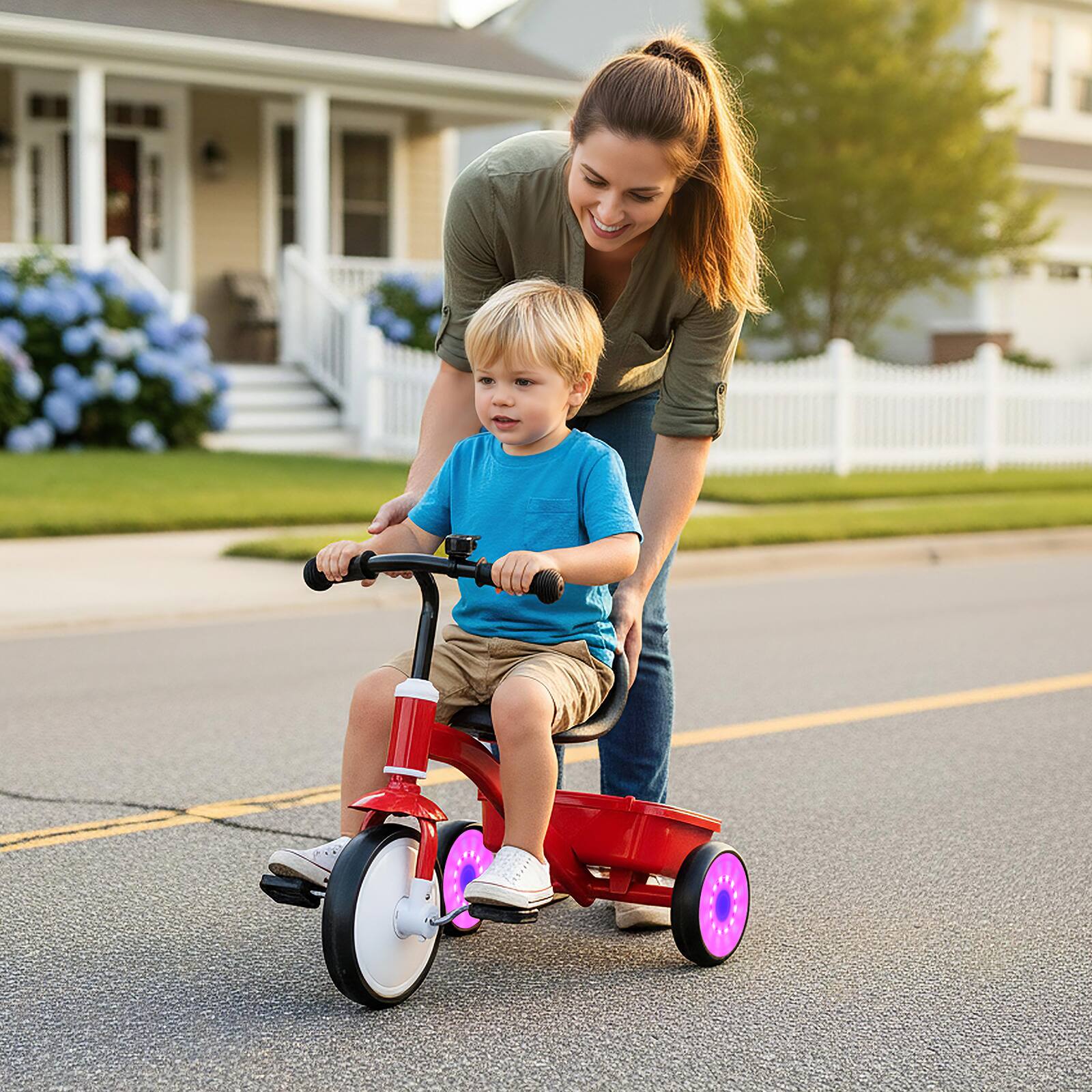 Alt View 1. Gymax - Gymax Toddler Tricycle w/Glowing Wheels 4-Level Adjustable Seat Storage Bin & Pedals - Red.