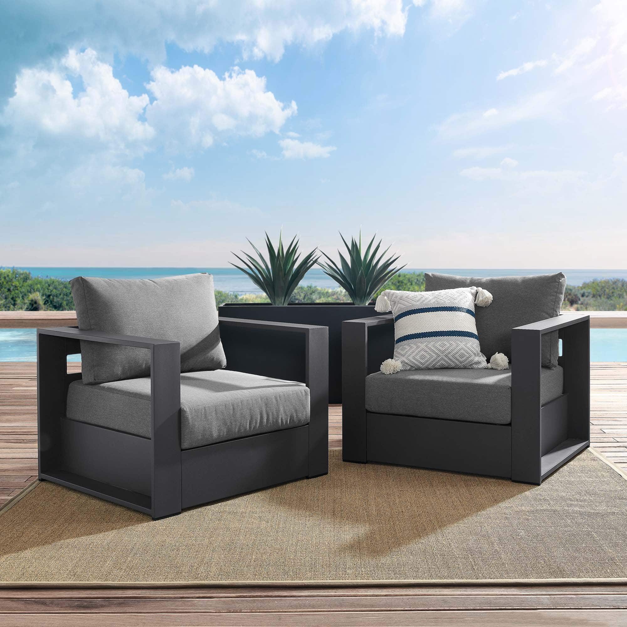 Tahoe 2-Piece Outdoor Patio Powder-Coated Aluminum Armchair Set by Modway - Gray Charcoal