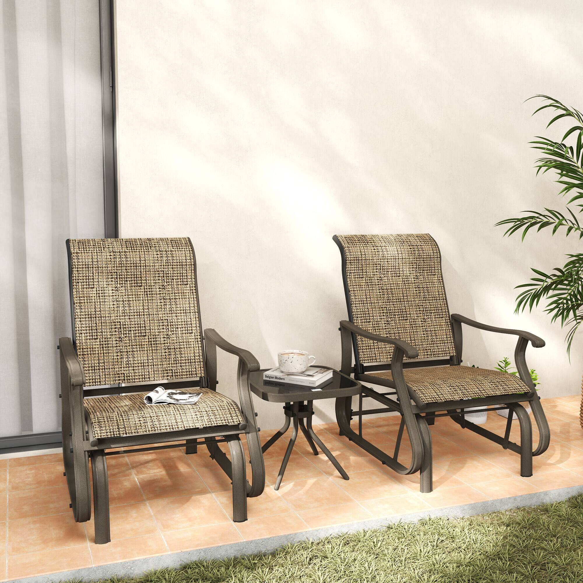 Alt View 1. Outsunny - Outdoor Gliders Set Bistro Set with Steel Frame, Tempered Glass Top Table for Patio, Garden - Brown.