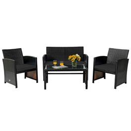 Costway - 4PCS Patio Rattan Furniture Set Cushioned Chair Sofa Table - Black