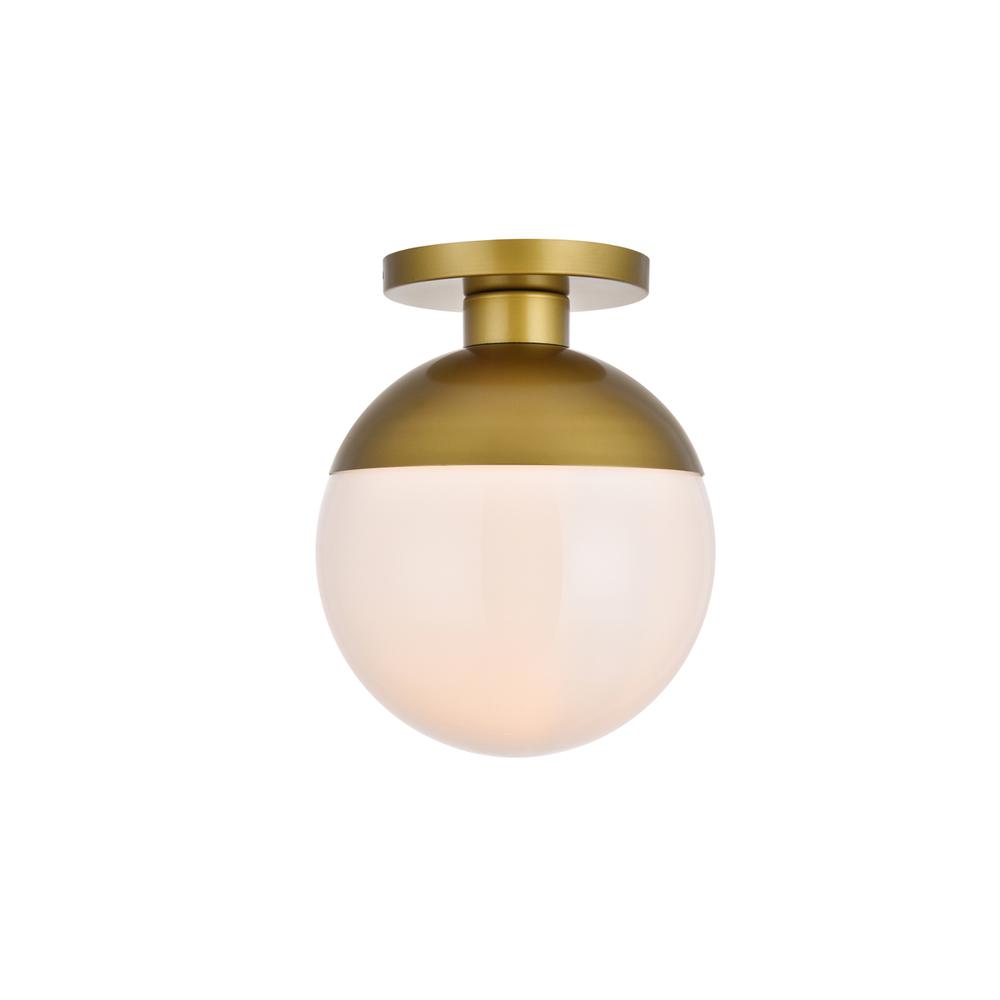 Alt View 3. Living District - Eclipse 1 Light Brass Flush Mount With Frosted White Glass - Brass And Frosted White.
