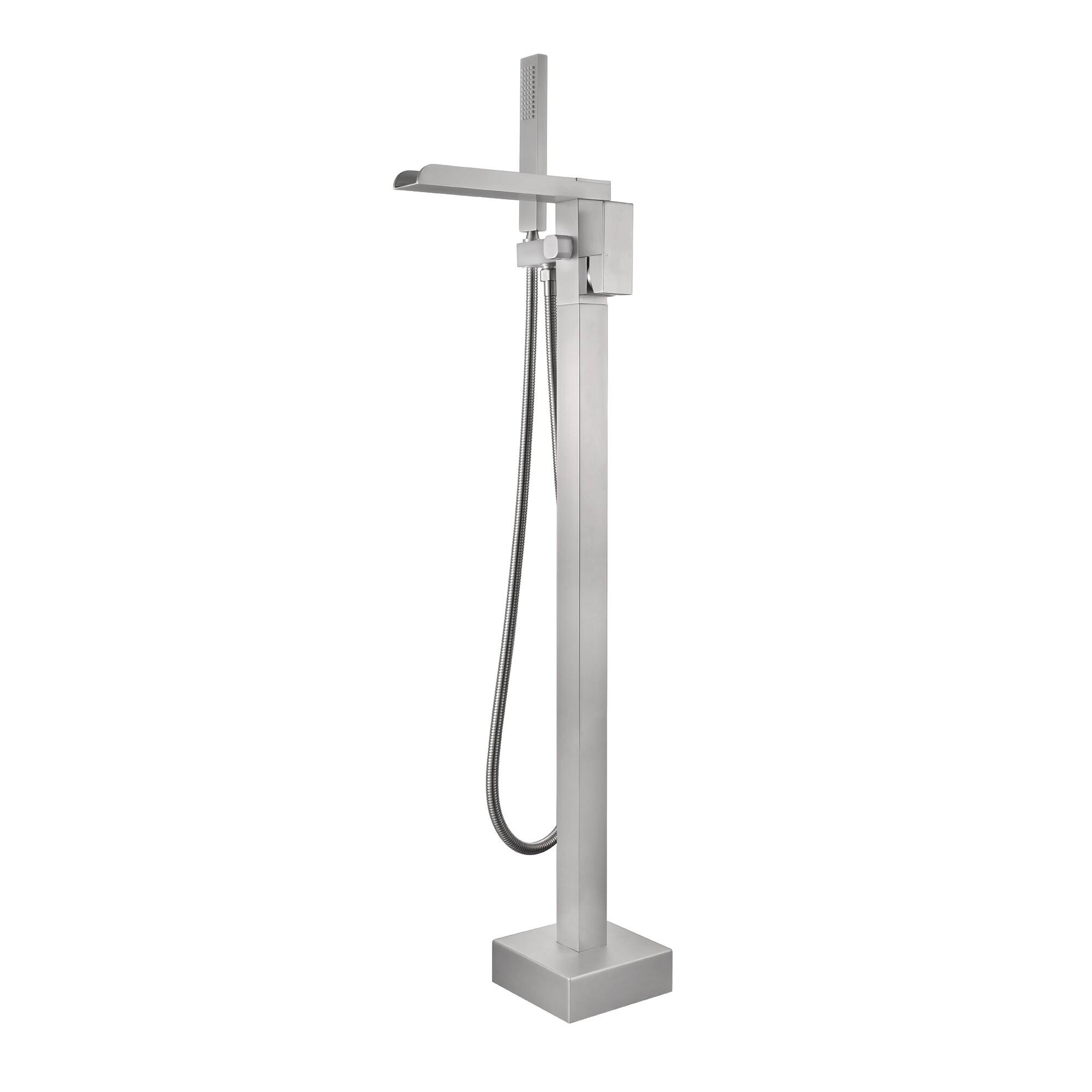 Front. Boyel Living - Brushed Nickel Freestanding Bathtub Faucet Solid Brass Waterfall Spout Handheld Spray cUPC Certified - Brushed Nickel.