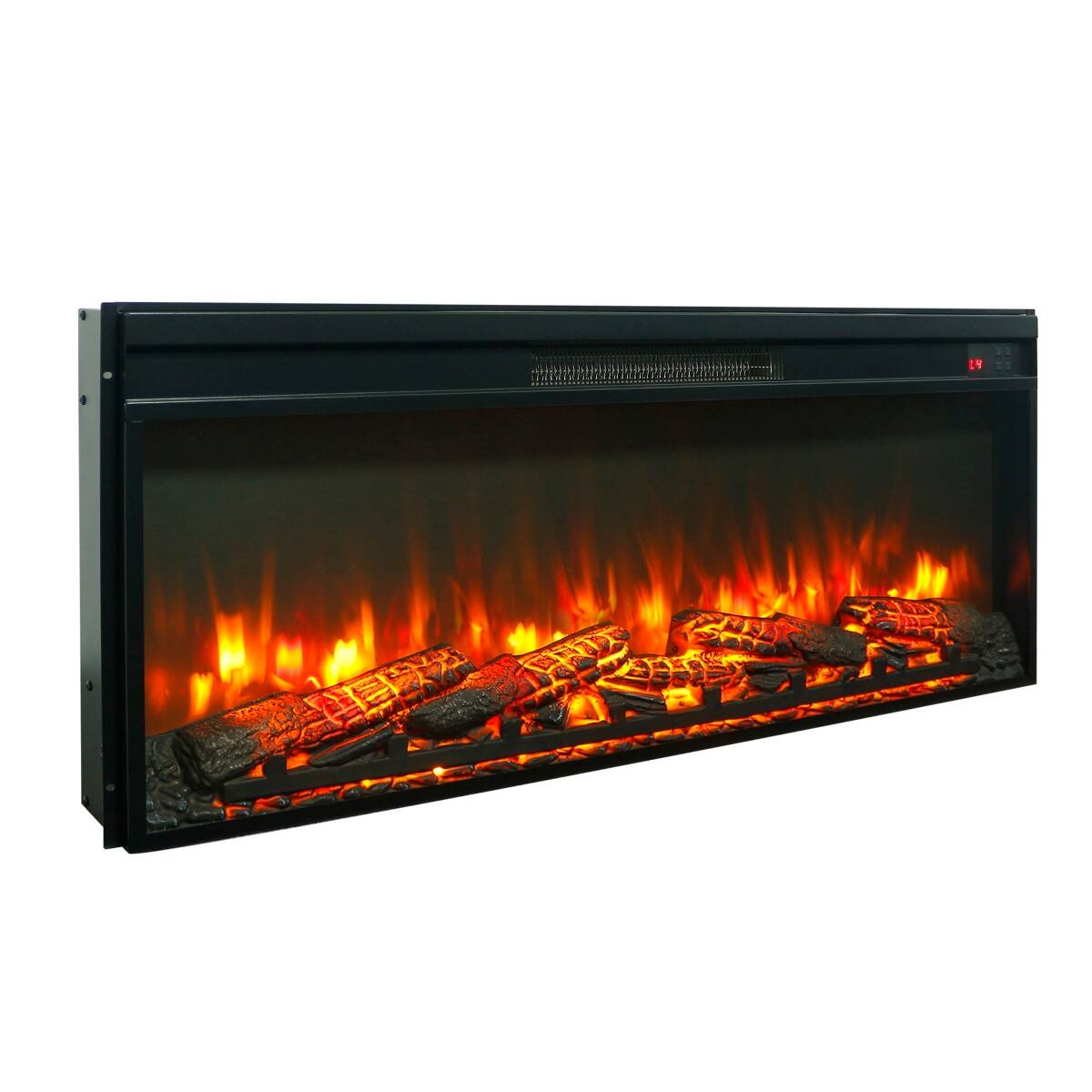 Angle. Loheer - Loheer 42 inch electric fireplace insert ultra thin heater with log set - Antique Black.