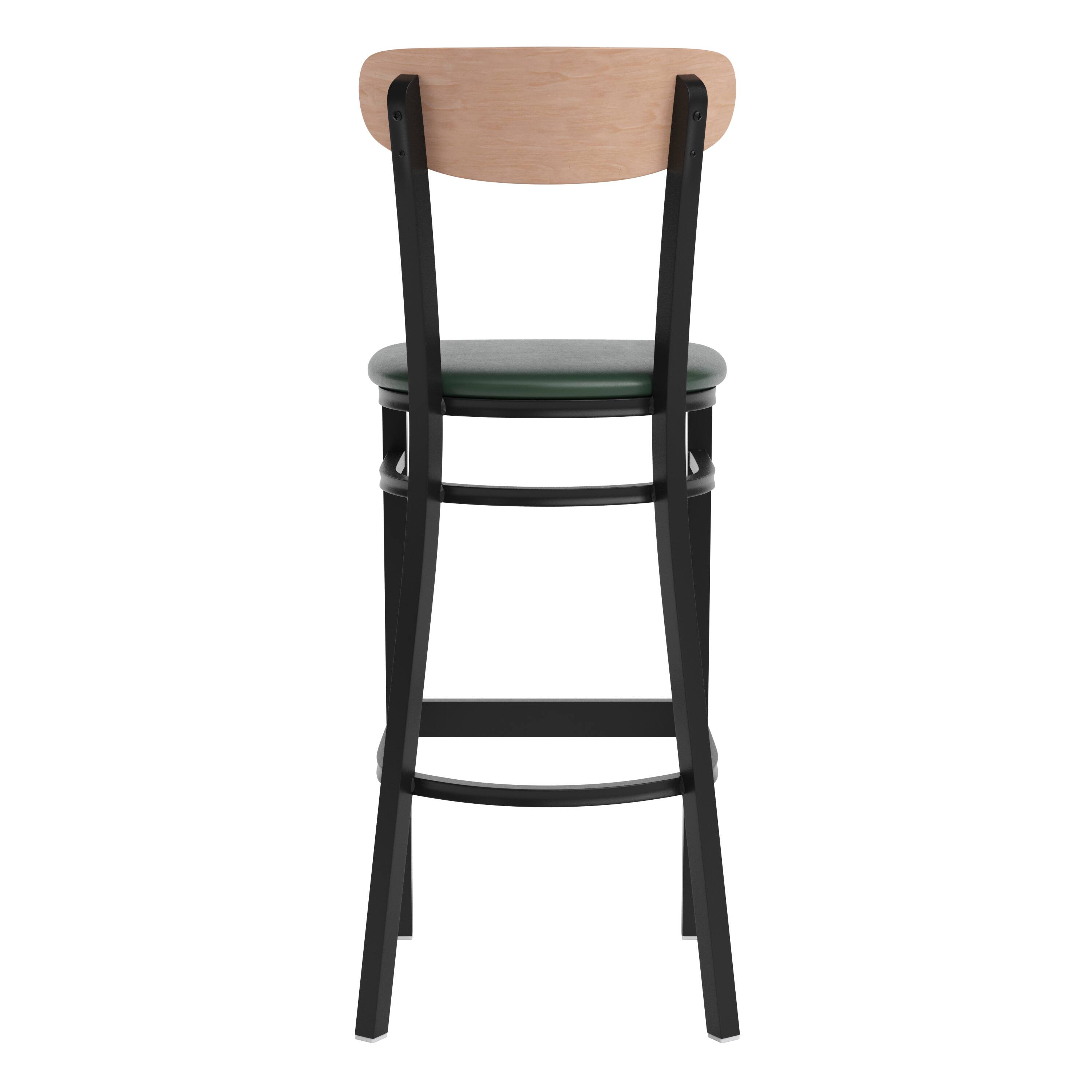Alt View 8. Emma + Oliver - Yara Industrial Barstool with Rolled Steel Frame and Solid Wood Seat - 500 lbs. Static Weight Capacity - Natural Birch Wood Back/Green Vinyl Seat.