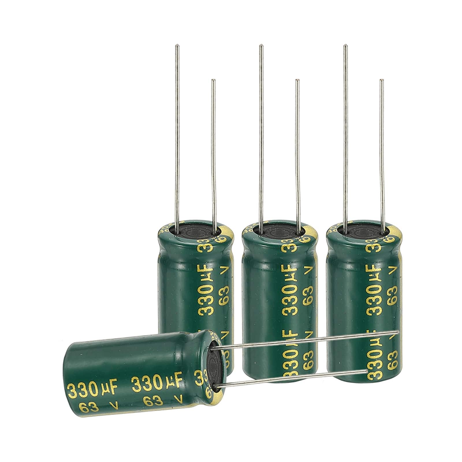Unique Bargains - 330uF 63V 10x20mm Electrolytic Capacitor, High Frequency, Low Impedance, Radial Leads, 24pcs - Green price history on PriceWatchPro