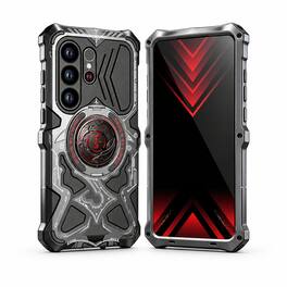 Dteck - for Galaxy S26 Ultra Metal Case with Tempered Glass Screen Protector, Magnetic Rotating Ring Stand - Black