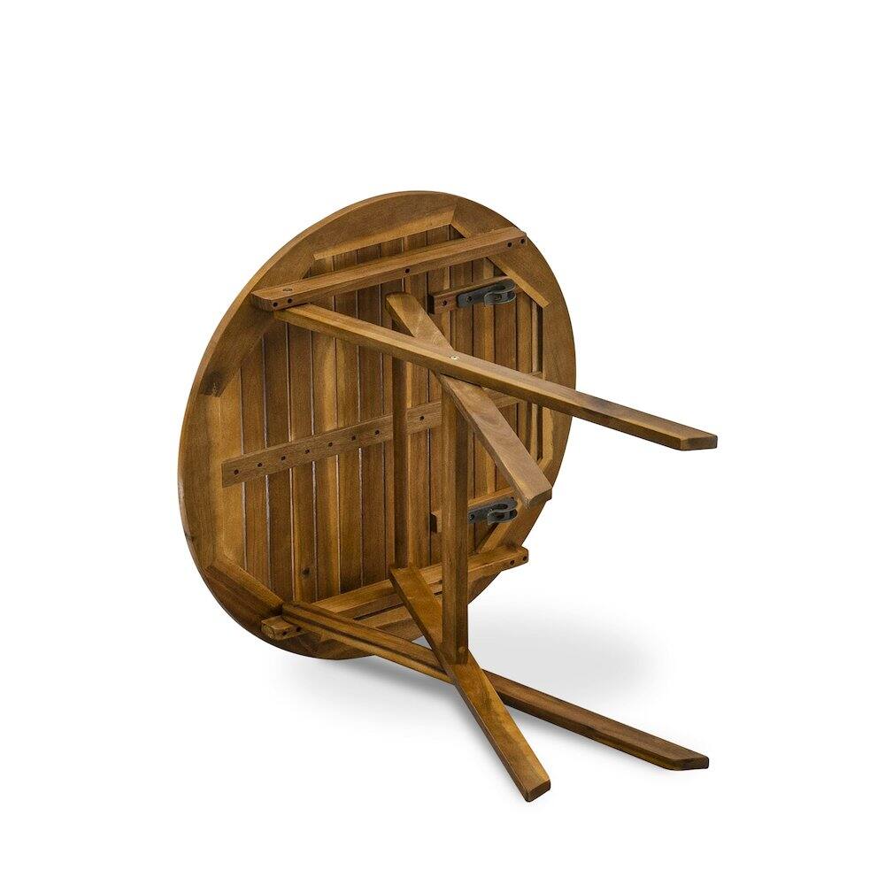 Angle. East West Furniture - BMNTDNA Marion Round Table made of Acacia wood in Natural Oil finish - Natural Oil.