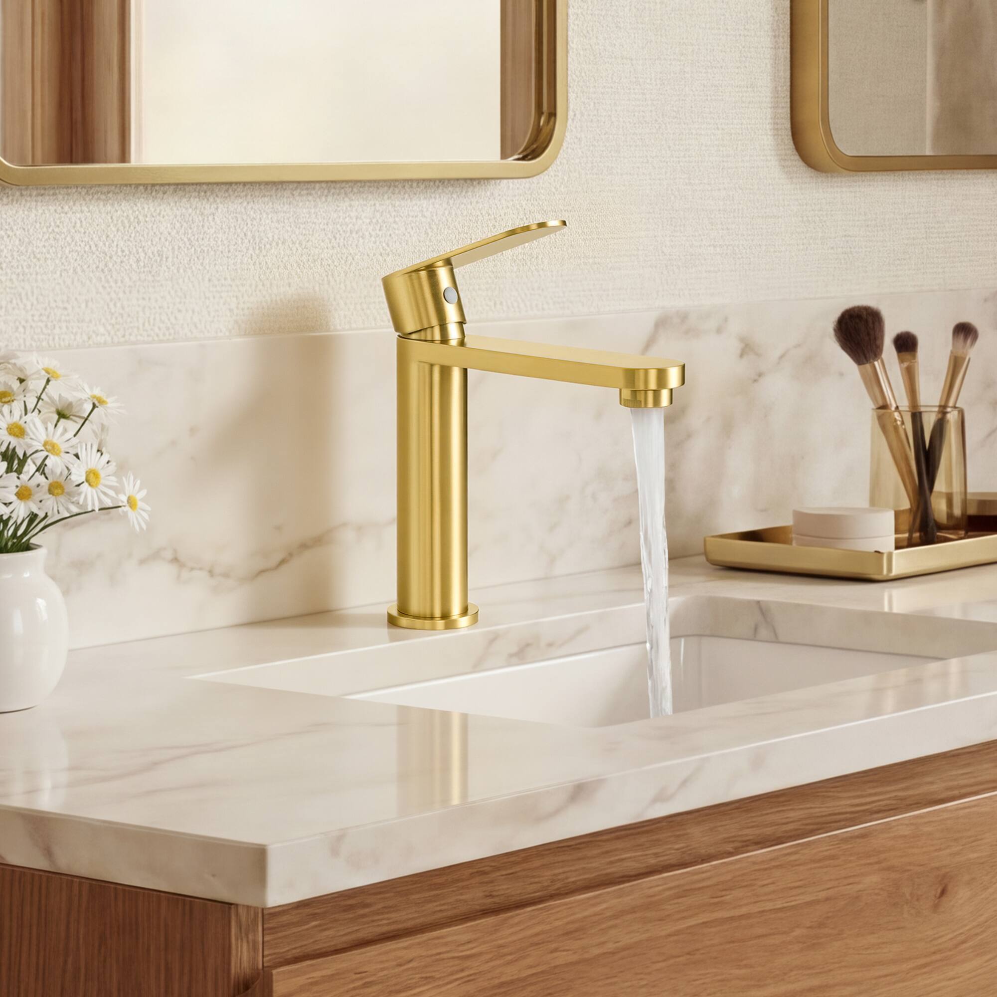 Alt View 7. Akicon - Akicon Single Handle Stainless Steel Bathroom Faucet in Brushed Gold - Brushed Gold.