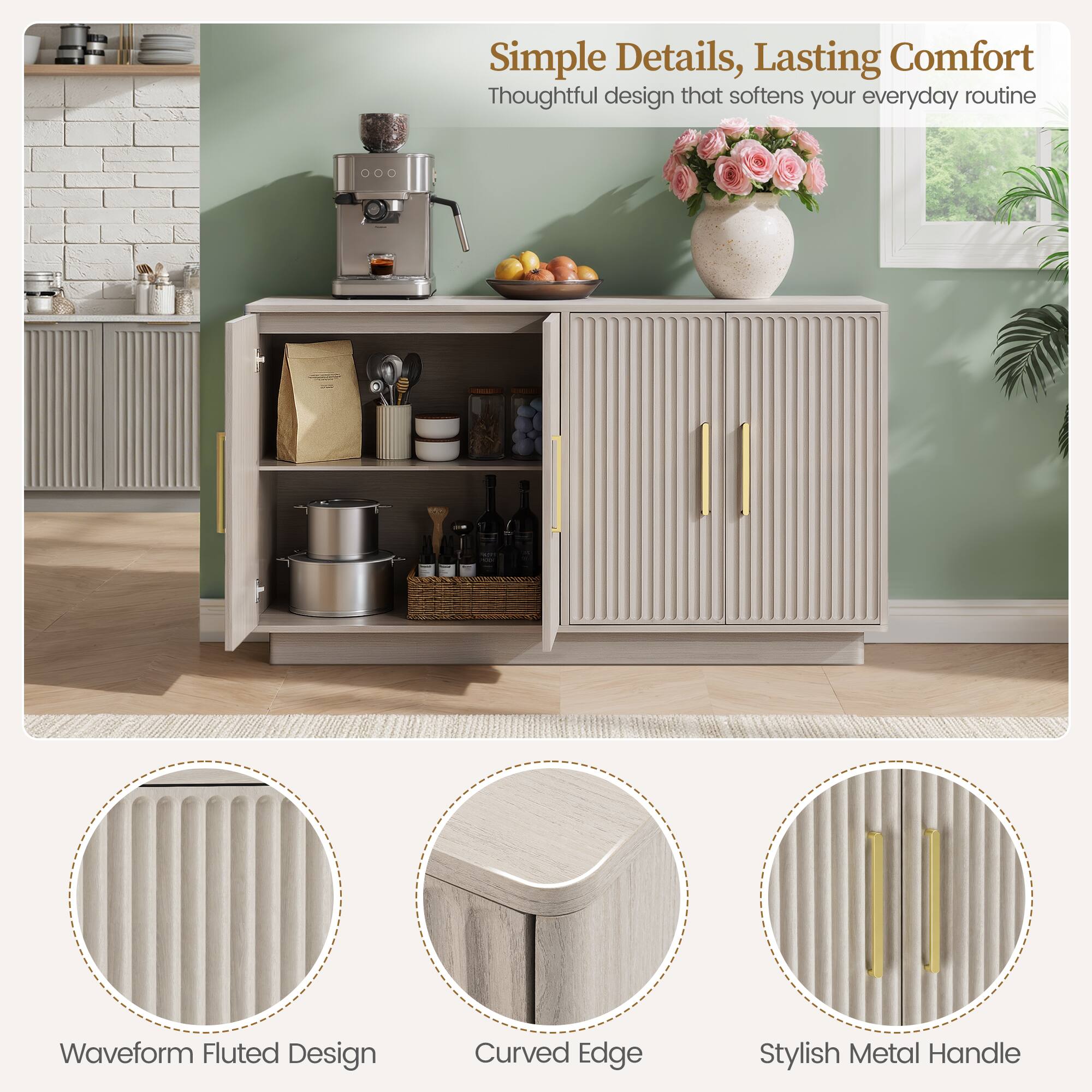 Simple Details, Lasting Comfort  
Thoughtful design that softens your everyday routine  

- Waveform Fluted Design  
- Curved Edge  
- Stylish Metal Handle