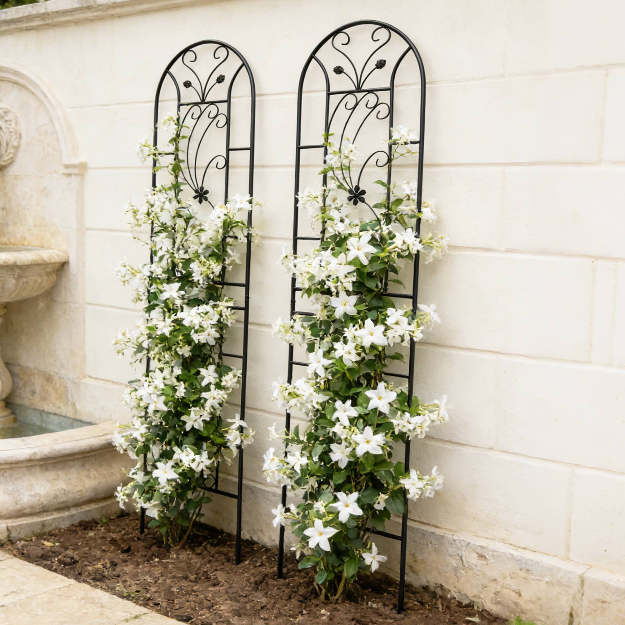 Alt View 1. Loheer - 2-Pack Rustproof Metal Garden Trellis 7.2 ft x 1.6 ft, Peacock Style Plant Support - Black.