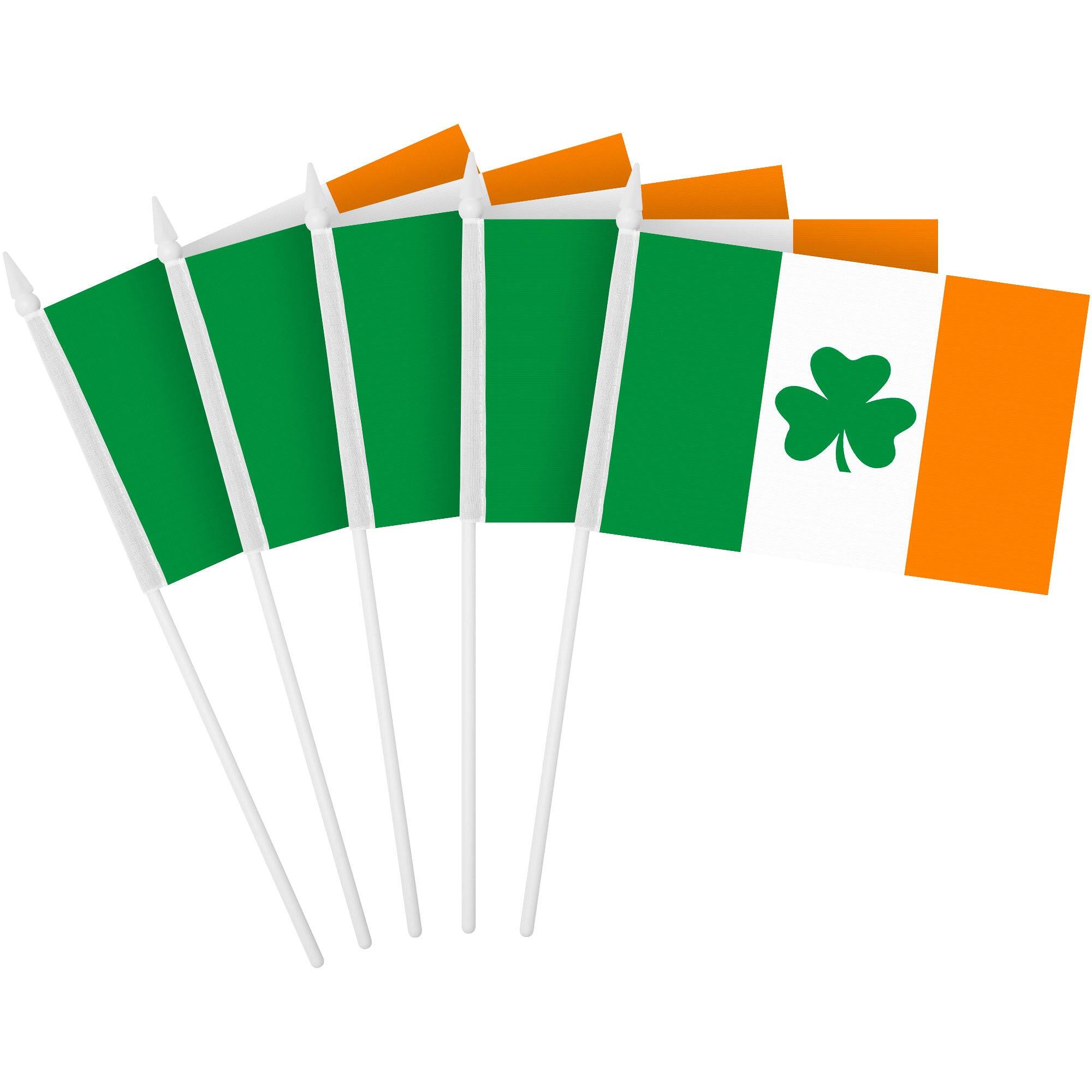 G128 - 30-Pack Handheld Ireland Shamrock Stick Flags 4" x 6" - Assorted Colors