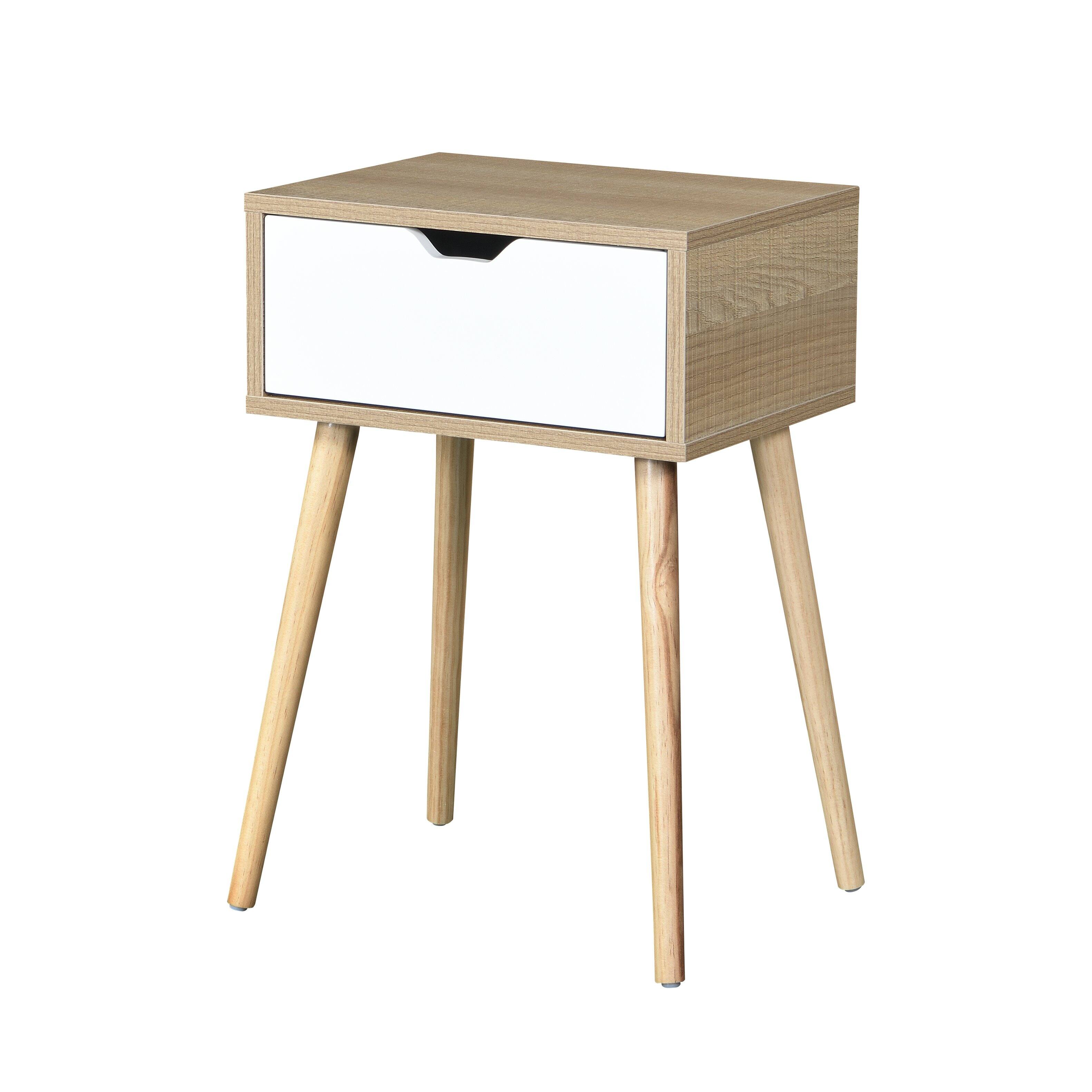 Front. Spaco - Spaco Mid-Century Modern Nightstand with Drawer, Rubber Wood Legs, Storage Cabinet for Bedroom - Natural.
