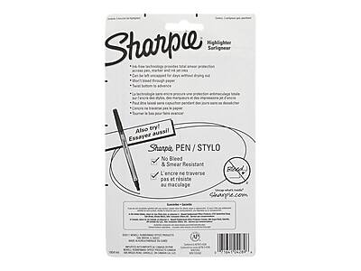 Sure, here is the corrected and grouped text from the image:

---

**Sharpie Highlighter / Surligneur**

- Ink, three technologies provide total marker protection
- Acid-free, marker and ink, dry ink
- Can be left uncapped for days without drying out
- Won't bleed through paper
- Twist button to advance

**Also try! Essayez aussi!**

**Sharpie PEN / STYLO**

- No Bleed & Smea Resistant
- L'encre ne traverse pas et résiste au maculage

**Sharpie.com**

---

**Additional Information:**

- Ink, three technologies provide total marker protection
- Acid-free, marker and ink, dry ink
- Can be left uncapped for days without drying out
- Won't bleed through paper
- Twist button to advance

**La technologie de l'encre assure une protection anti-couche totale
- L'encre est résistante aux effets de l'humidité, des marques et des impressions
- Peut être laissé hors de l'eau pendant des jours sans se dessécher
- Ne traverse pas le papier et résiste aux marques
- Bouton à tourner pour