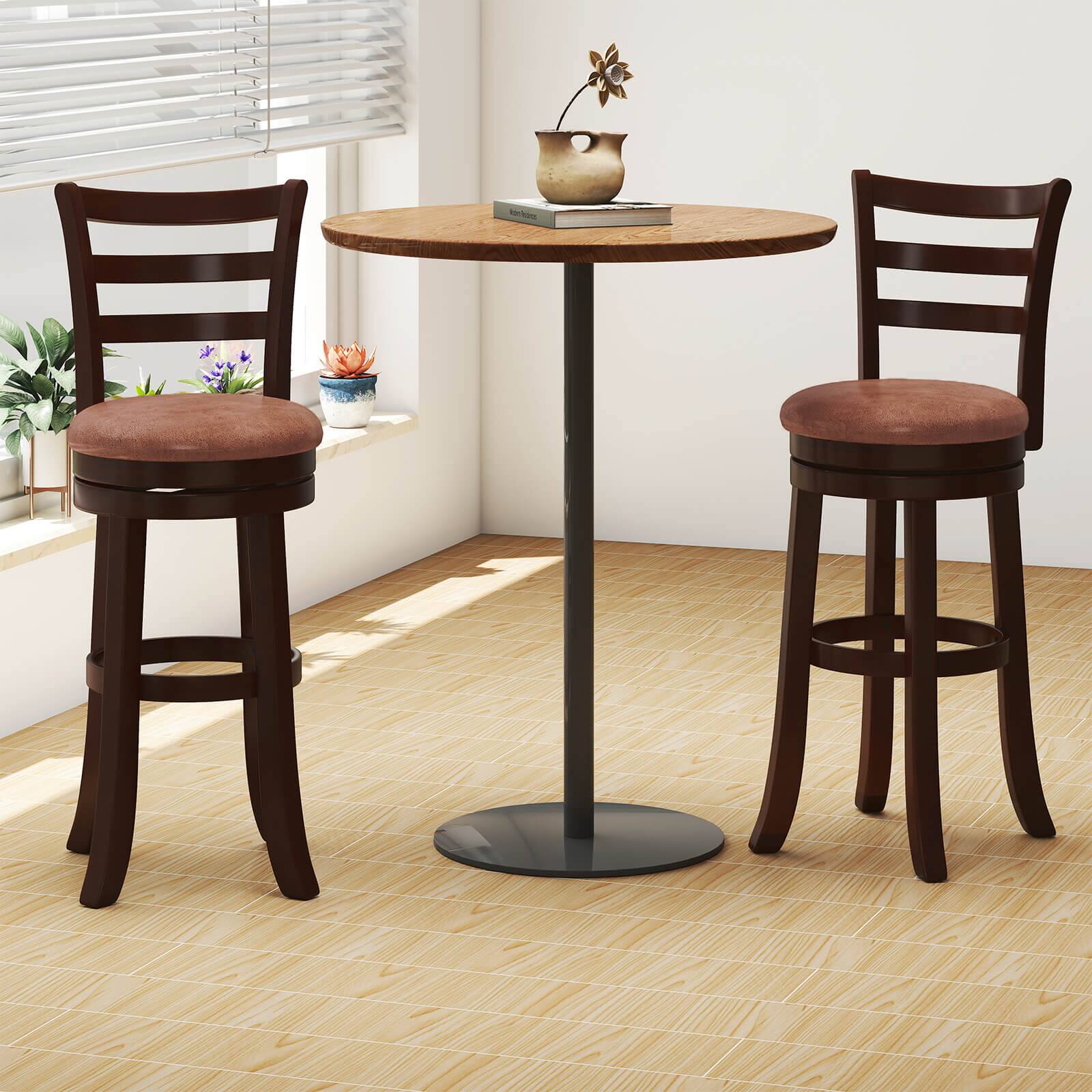 Alt View 4. Costway - Costway 30" Bar Height Swivel Barstools Set of 4 with Back, Faux Leather Seat for Pub - Cappuccino.