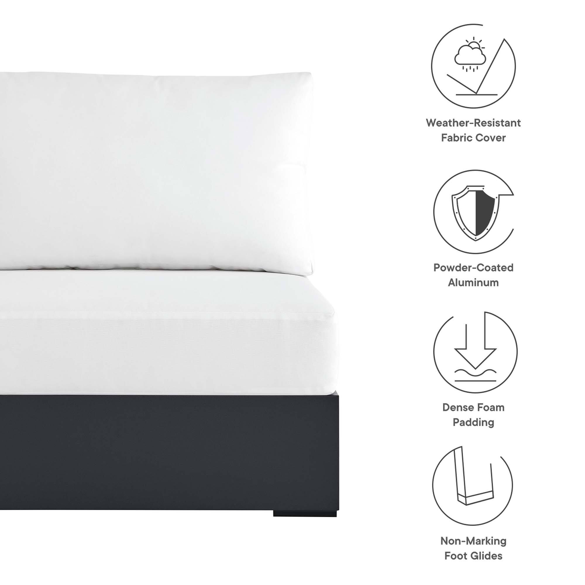 Weather-Resistant Fabric Cover  
Powder-Coated Aluminum  
Dense Foam Padding  
Non-Marking Foot Glides