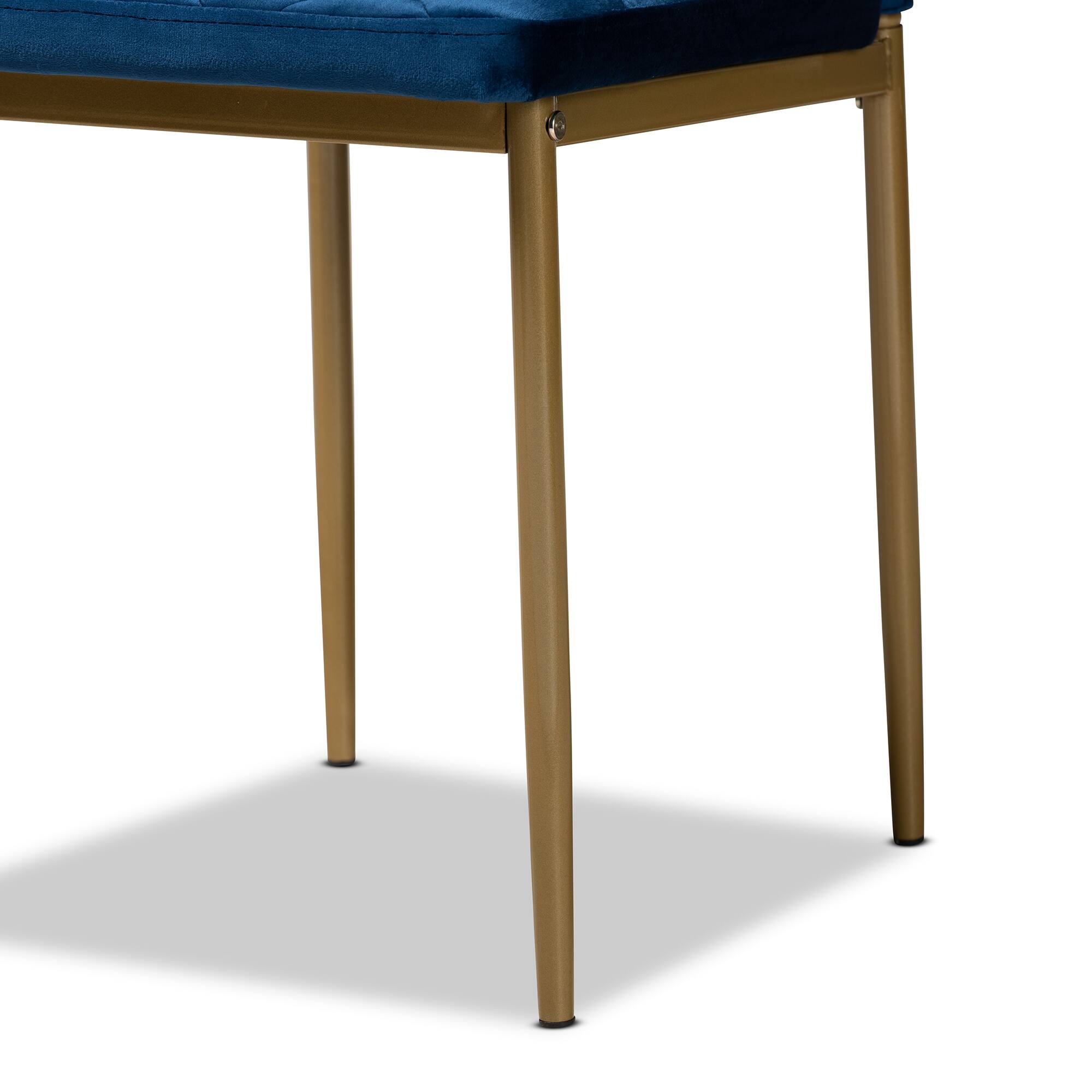 Back. Baxton Studio - Blaise Modern Glam Velvet Fabric Upholstered and Gold Finished Metal 4-Piece Dining Chair Set - Navy blue/gold.