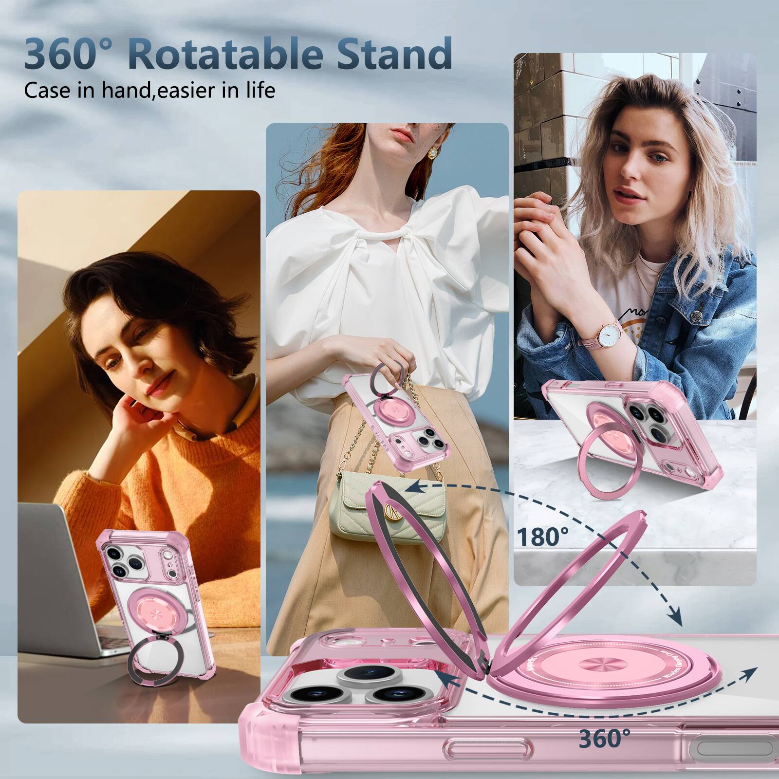 360° Rotatable Stand  
Case in hand, easier in life