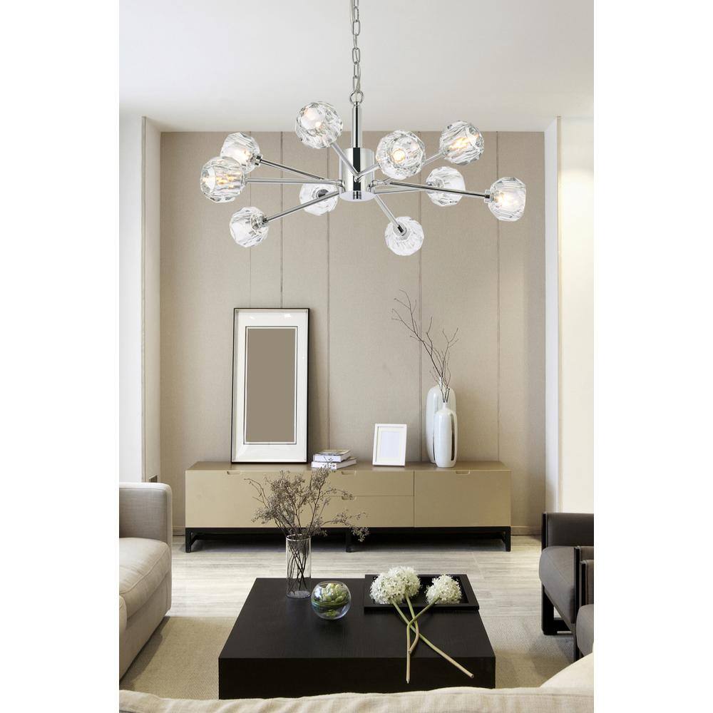 Left. Elegant Lighting - Graham 10 Light Pendant in Chrome - Chrome And Clear.