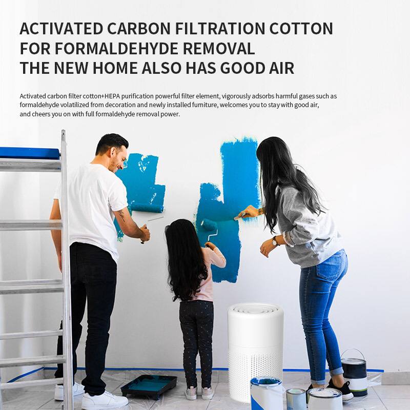 ACTIVATED CARBON FILTRATION COTTON FOR FORMALDEHYDE REMOVAL  
THE NEW HOME ALSO HAS GOOD AIR  

Activated carbon filter cotton + HEPA purification powerful filter element, vigorously adsorbs harmful gases such as formaldehyde volatilized from decoration and newly installed furniture, welcomes you to stay with good air, and cheers you on with full formaldehyde removal power.