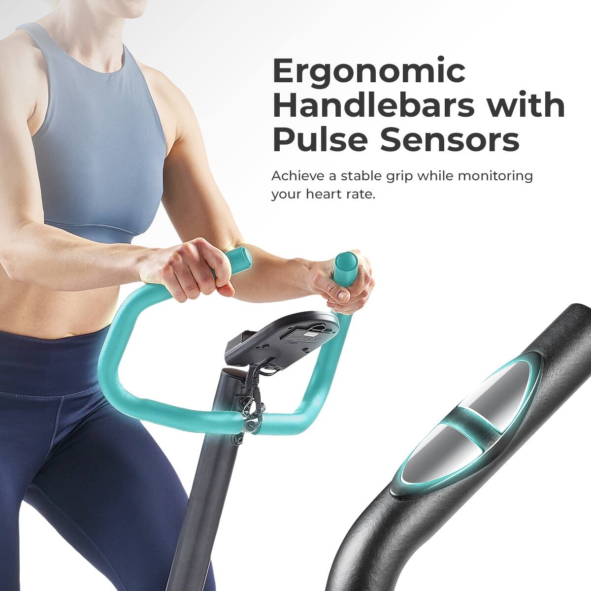 Ergonomic Handlebars with Pulse Sensors
Achieve a stable grip while monitoring your heart rate.