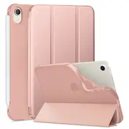 DTTO - Slim Trifold Case for iPad mini 7 (A17 Pro) 2024 / iPad mini 6 2021, Translucent Frosted Back, Auto Wake/Sleep - Rose Gold