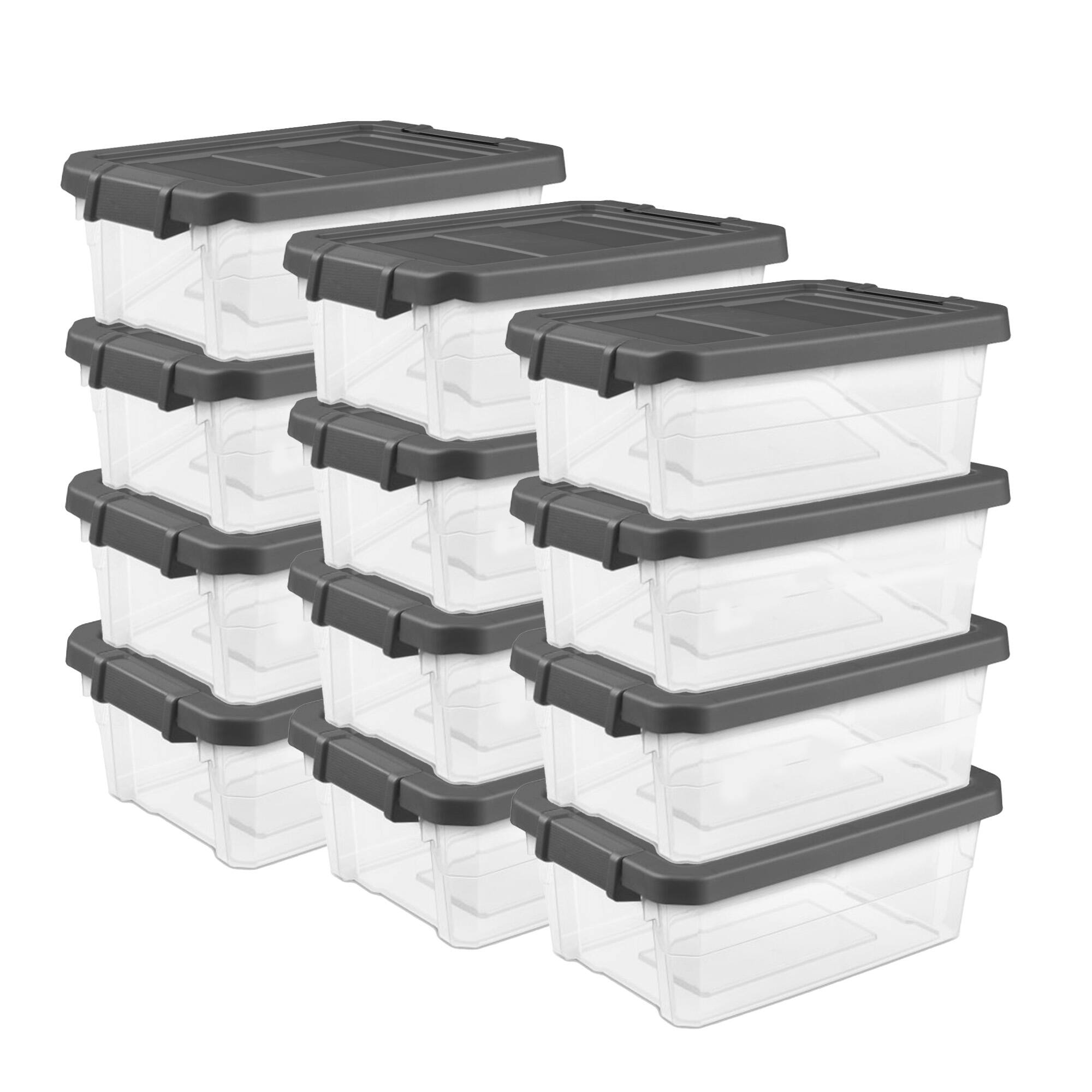 Front. Sterilite - Sterilite 16 Qt Clear Plastic Stacking Storage Container Box w/ Gray Lid, 2 Pack - Clear.