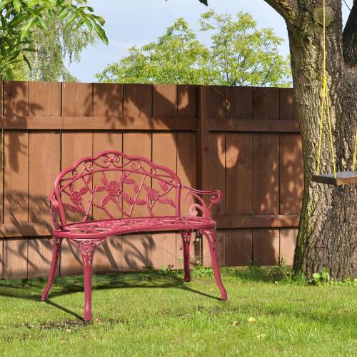 Alt View 5. Winado - 38.5in Patio Metal Rose Bench, 2-Person Cast Iron Aluminium Frame Chair for Lawn Front Porch Garden Outdoor Furniture - Red.