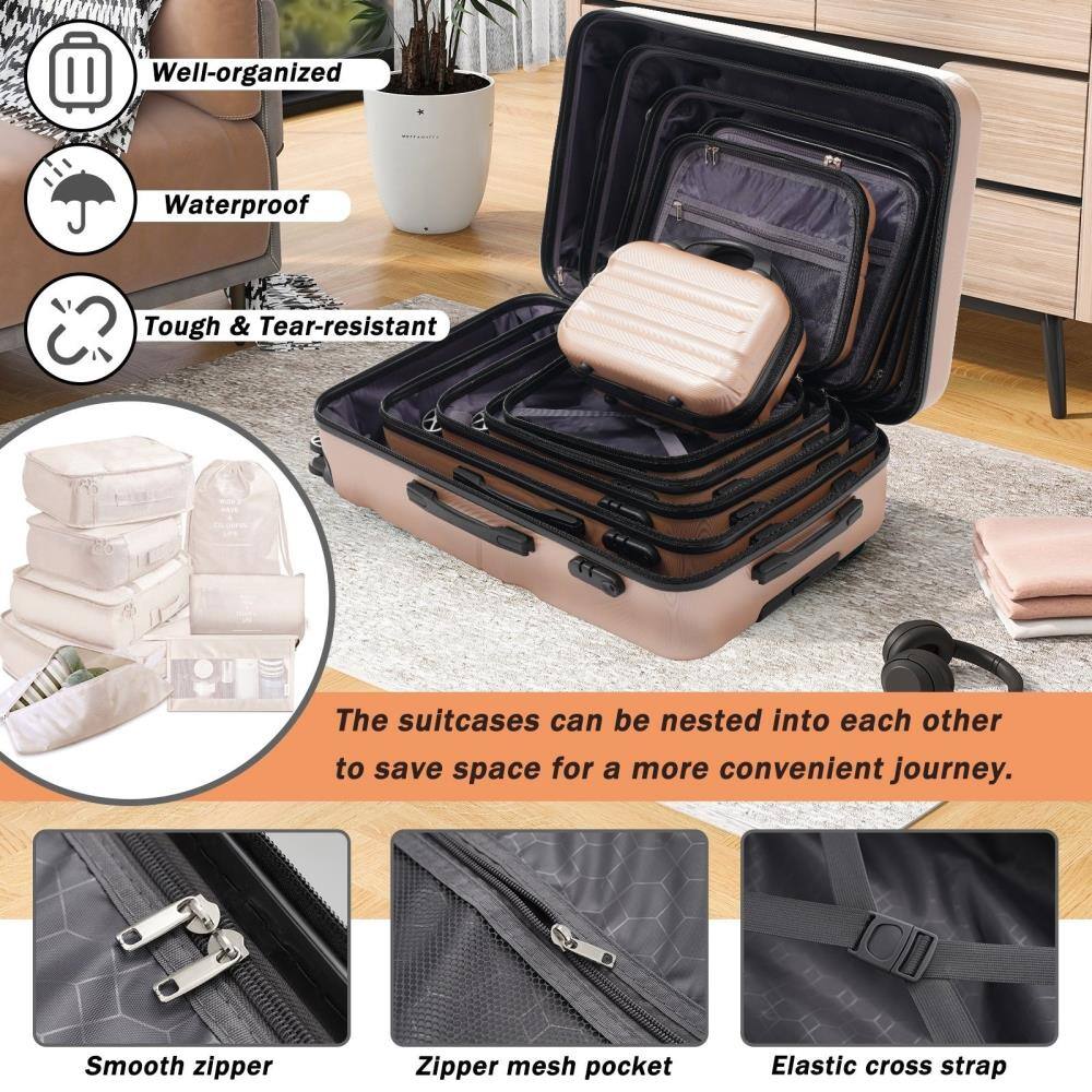 - Well-organized
- Waterproof
- Tough & Tear-resistant

The suitcases can be nested into each other to save space for a more convenient journey.

- Smooth zipper
- Zipper mesh pocket
- Elastic cross strap