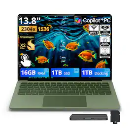 Microsoft - Upgraded - Surface 13.8" 2K Touch Laptop,Snapdragon X2 Elite X2E‑80‑100,16GB RAM,1TB SSD+1TB Dock,Backlit,Win 11 - Jade