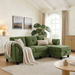 Dyonery - 79" Sectional Couch with Storage Pocket, L Shaped Small Sofa with Soft Armrest Pillows,4 Seat Couches - Green