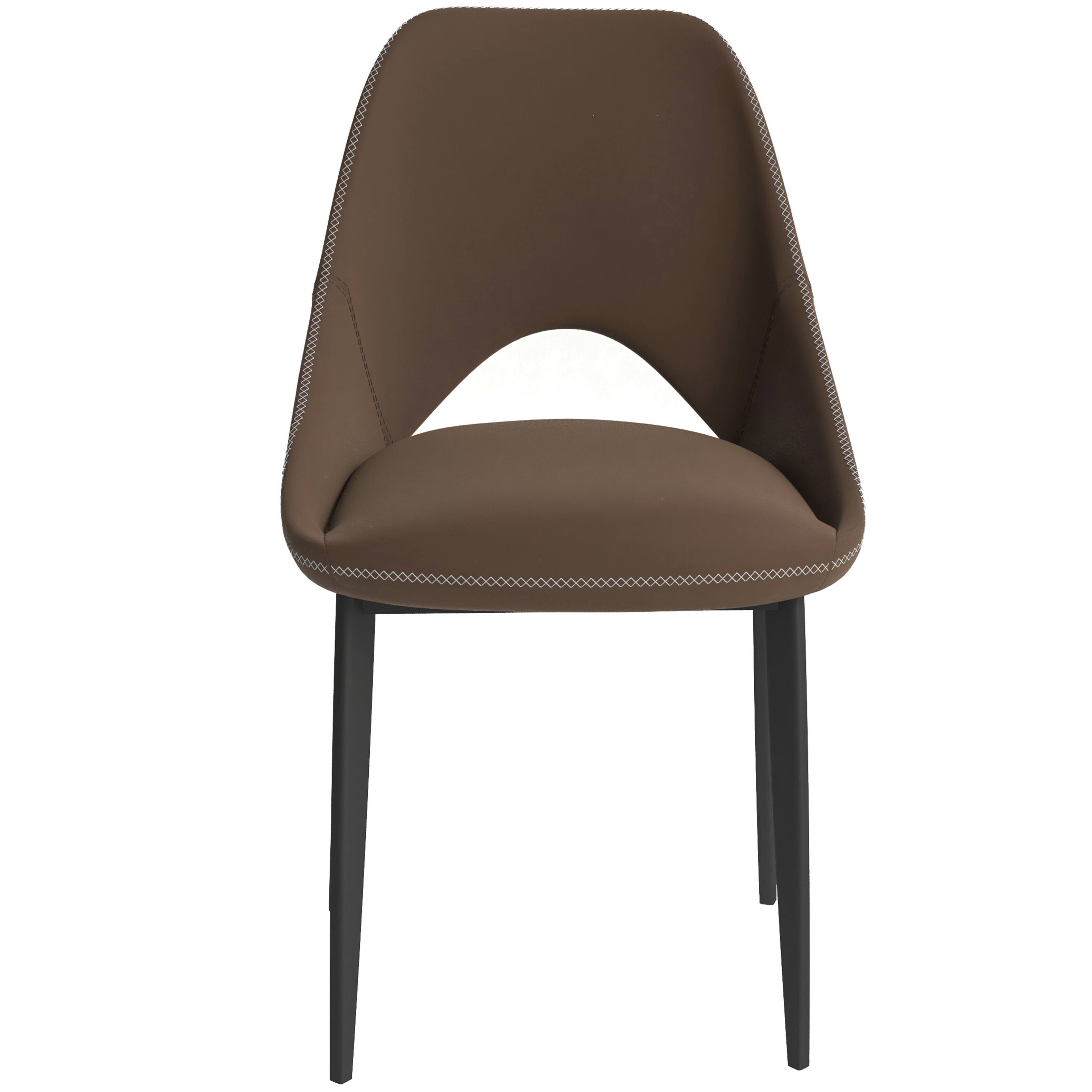 Alt View 3. LeisureMod - Amalfi Modern Upholstered Fabric Dining Chair, Curved Open Back Accent Side Kitchen Chair with Metal Legs - Dark Brown.