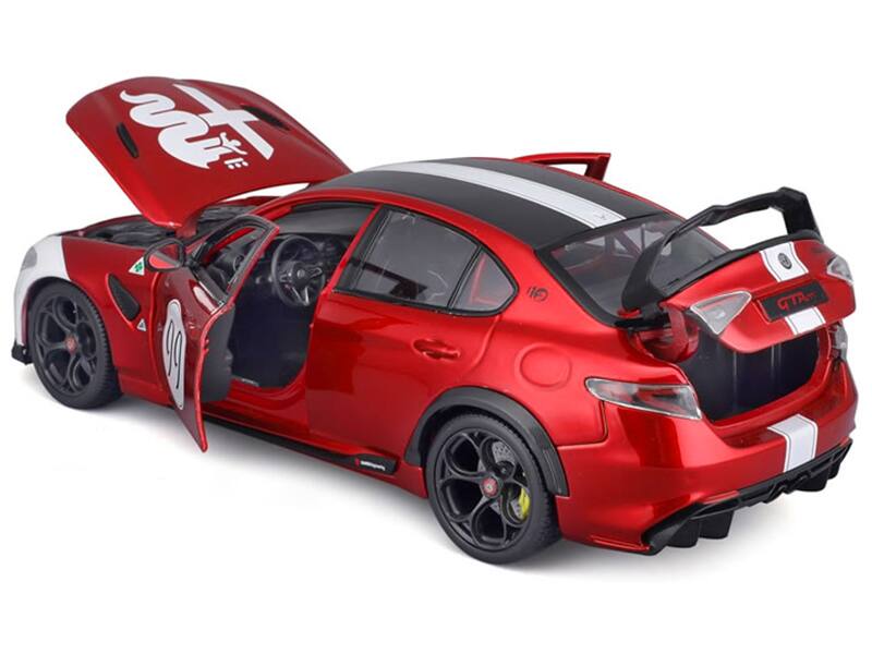Left. Bburago - Alfa Romeo Giulia GTAm #99 Red Metallic with Black Top and White Graphics 1/18 Diecast Model Car by Bburago - Red Metallic,Black ,White.