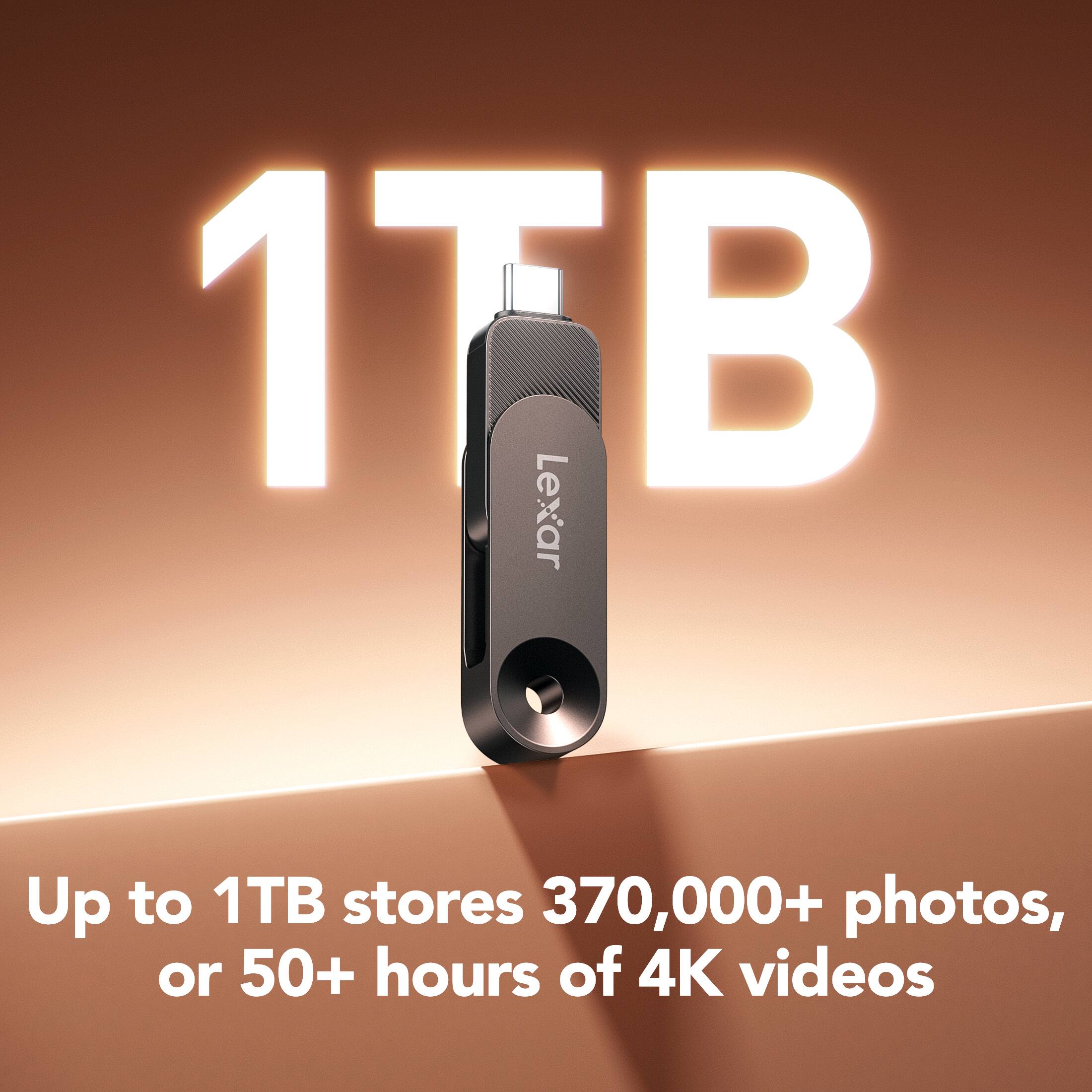 1TB Lexar  
Up to 1TB stores 370,000+ photos, or 50+ hours of 4K videos