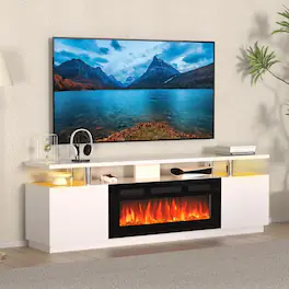 GARVEE - 70" Modern Fireplace TV Stand with 36" Electric Fireplace for Living Room - White