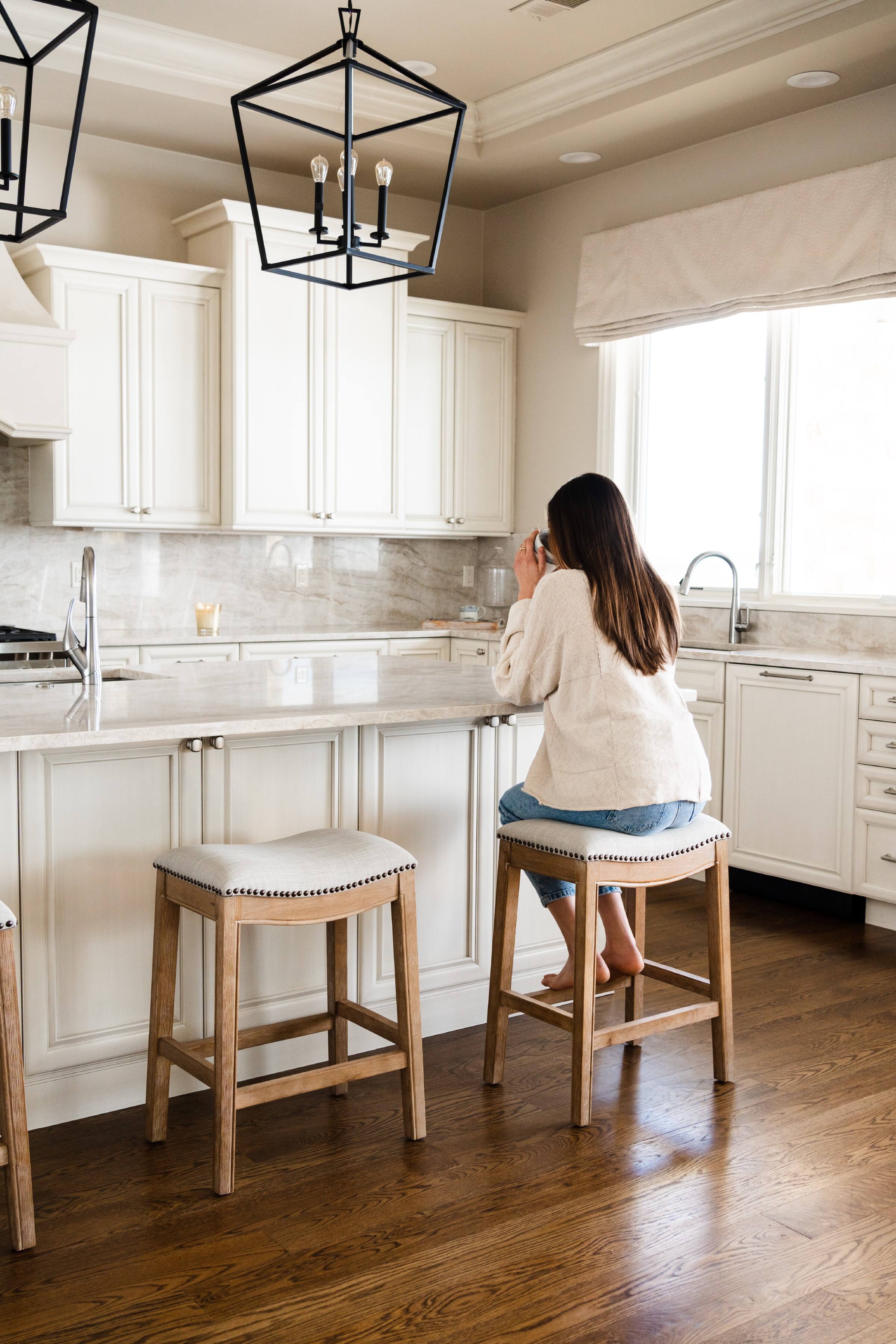 Alt View 4. Maven Lane - 26" Adrien Saddle Counter Stool In Weathered Oak Finish With Fabric Upholstery - Weathered Oak.