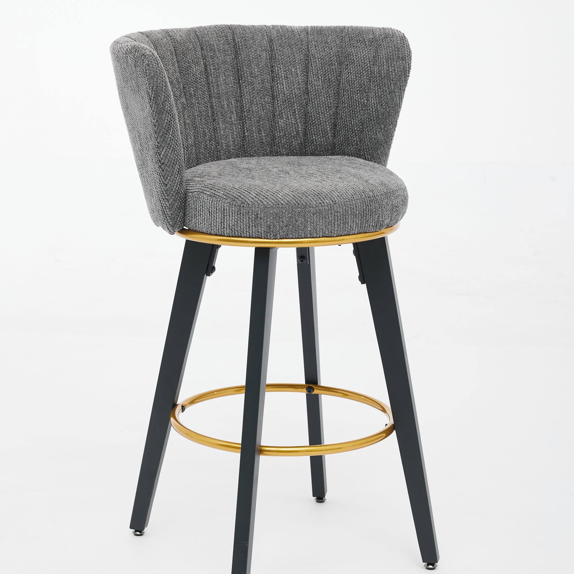 Left. GOODSILO - Modern Swivel Counter Height Bar Stools Set of 2 with Upholstered Backs and Metal Legs - Gray.