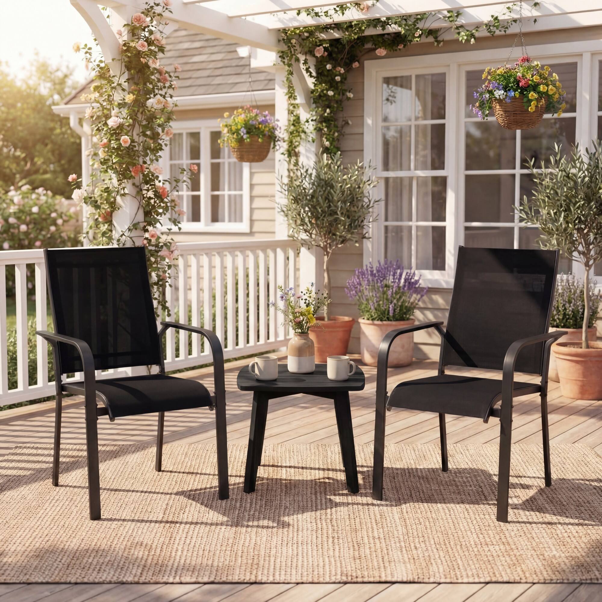 Alt View 4. Costway - Costway Patio Dining Chairs Set of 6 with Metal Frame, Breathable Mesh Fabric, Backrest - Black.