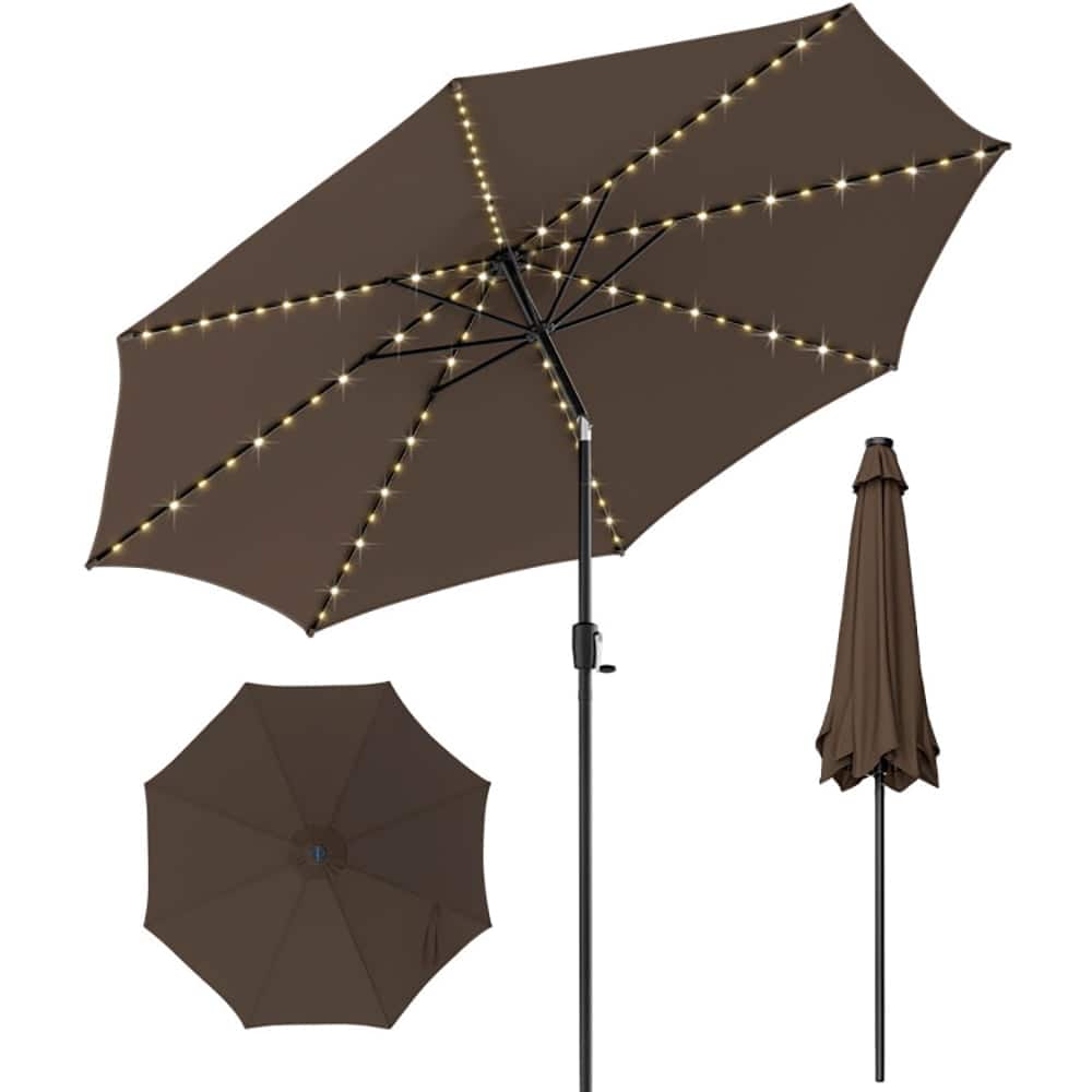Kadyn - 10 Feet Patio Umbrella with 112 Solar Lights and Crank Handle-Coffee, Patio Offset Umbrella
