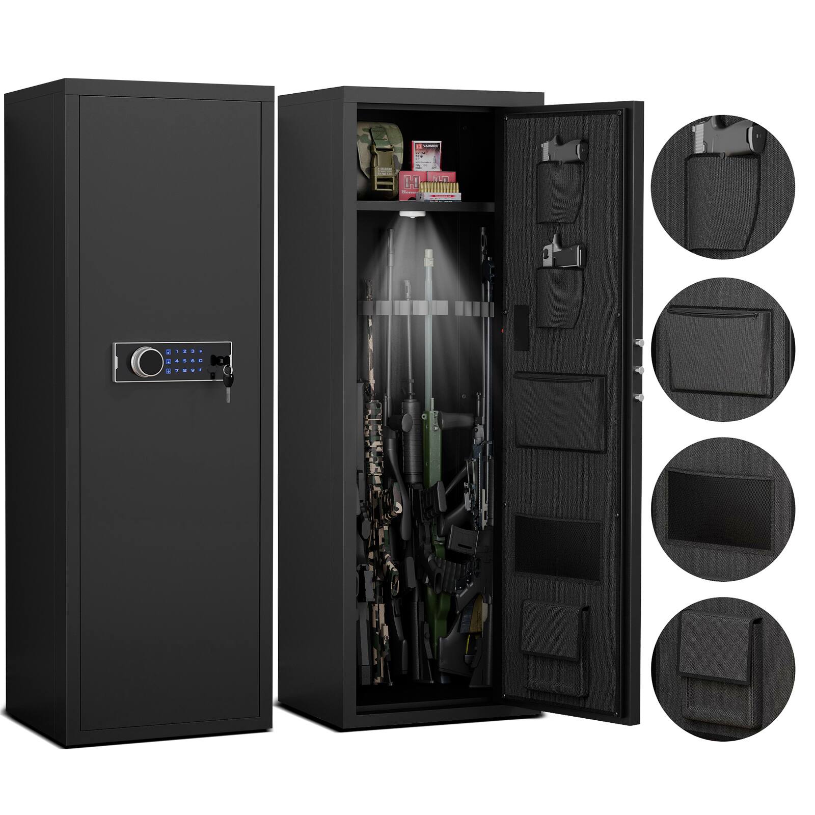 Angle. Spaco - Heavy Duty Large Gun Cabinet, 5 to 8 Rifle Safe Locker with Electronic Keypad Lock, Metal Security Storage - Black.