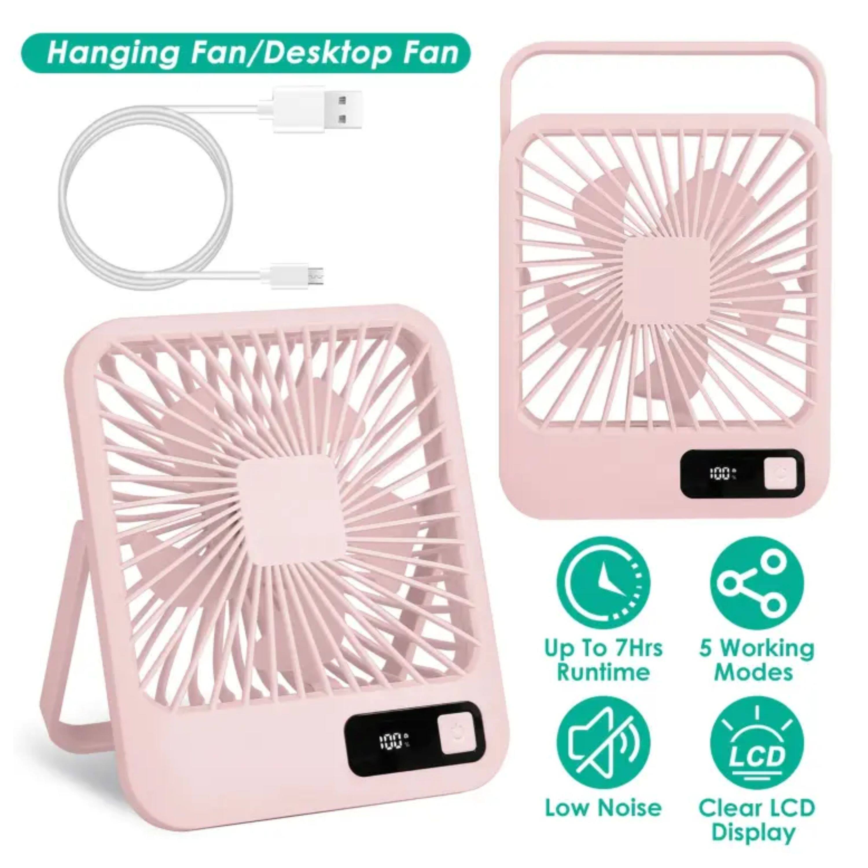Hanging Fan/Desktop Fan

- Up To 7Hrs Runtime
- 5 Working Modes
- Low Noise
- Clear LCD Display
- LCD
