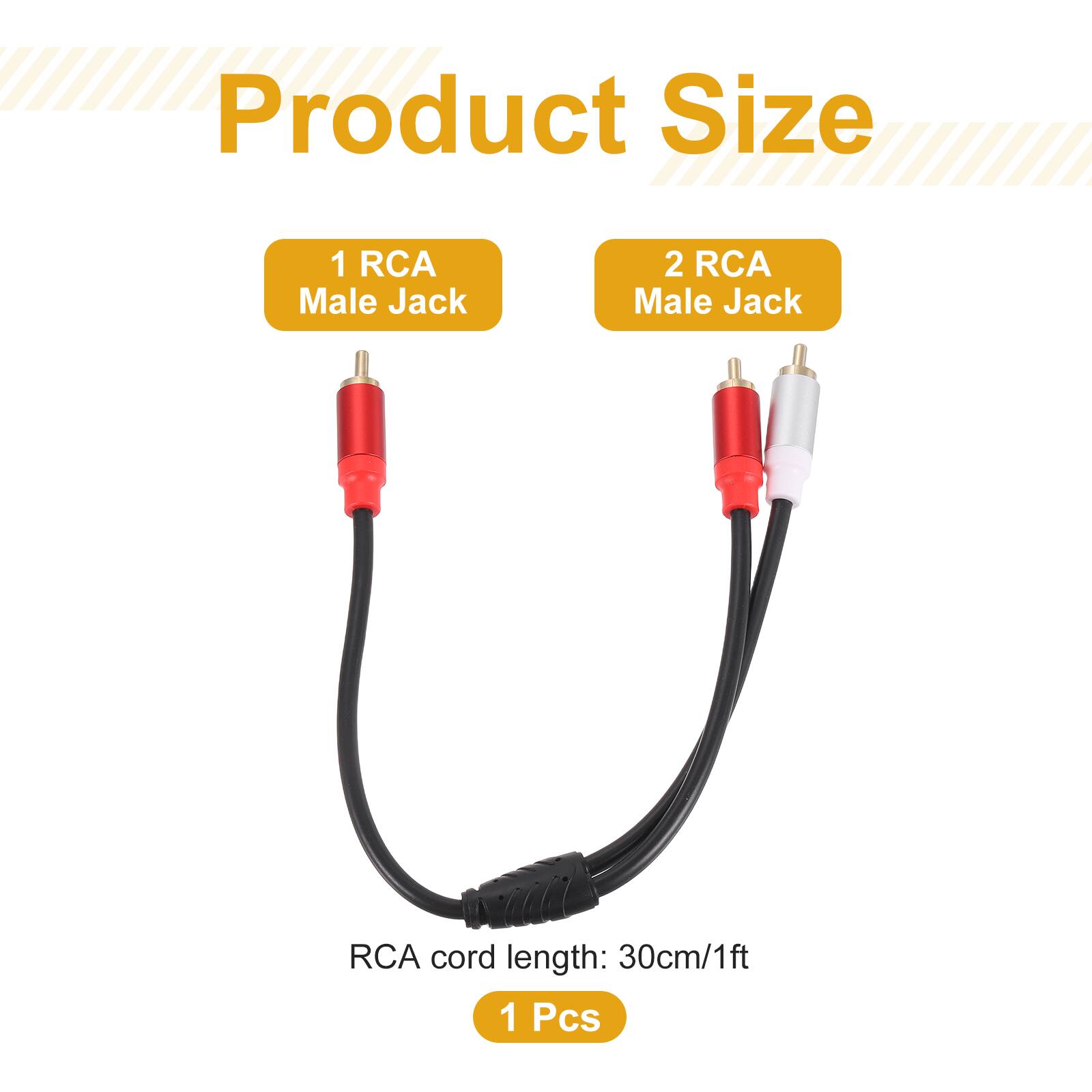 Product Size  
1 RCA Male Jack  
2 RCA Male Jack  
RCA cord length: 30cm/1ft  
1 Pcs